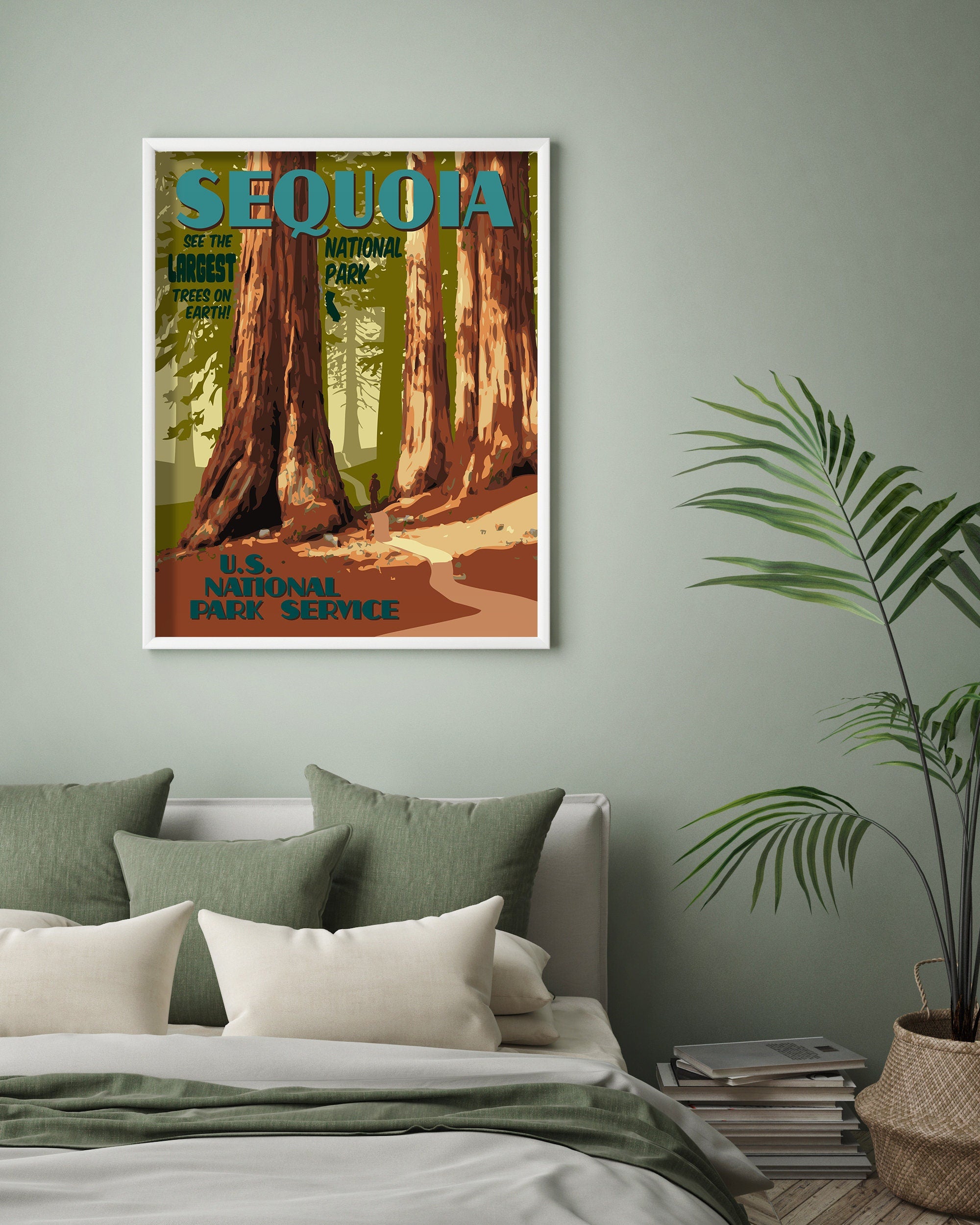 Sequoia National Park Print, Sequoia Redwoods Poster, California Vintage Style Travel Art