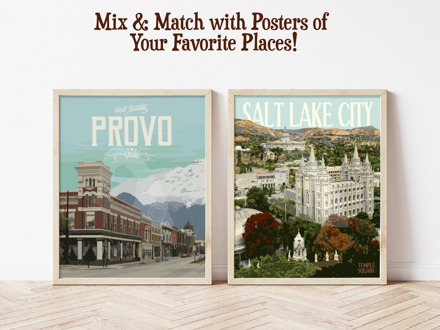 Salt Lake City Utah Print, Salt Lake City Downtown Poster, Salt Lake City Temple Poster, Vintage Style Travel Art