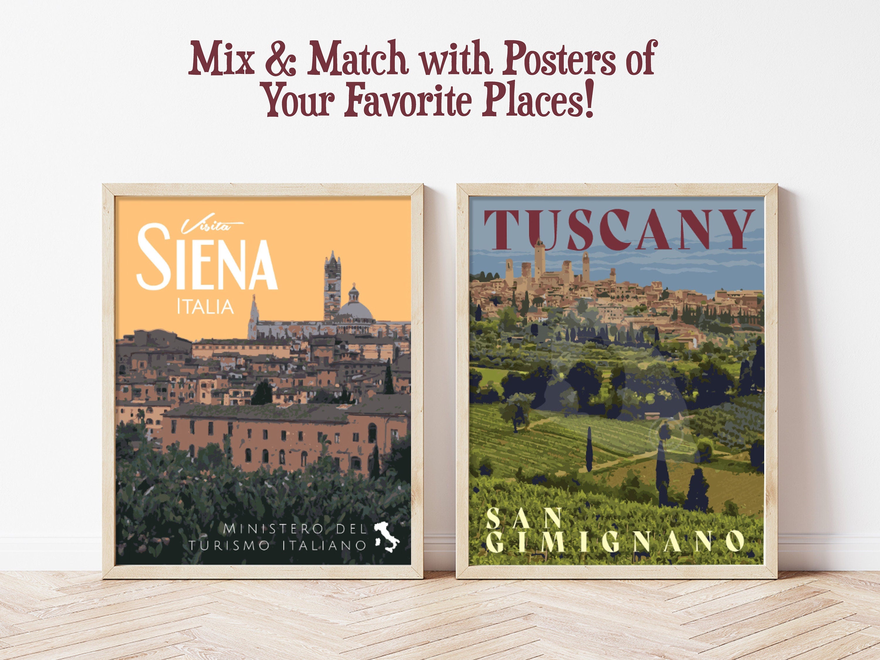 San Gimignano Print, Tuscany Italy Poster, Vintage Style Travel Art