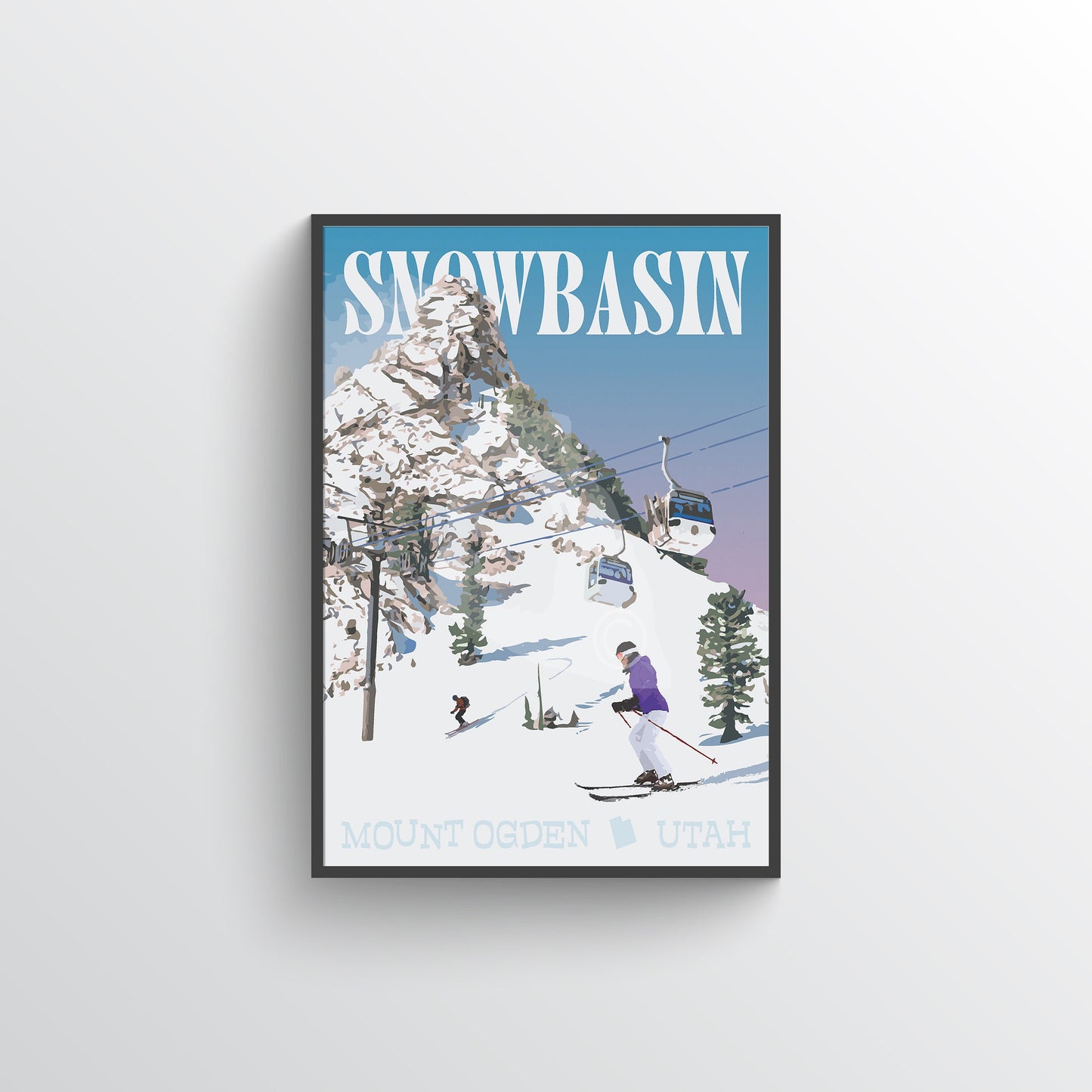 Snowbasin Utah Print, Mount Ogden Utah Skiing Poster, Vintage Style Travel Art