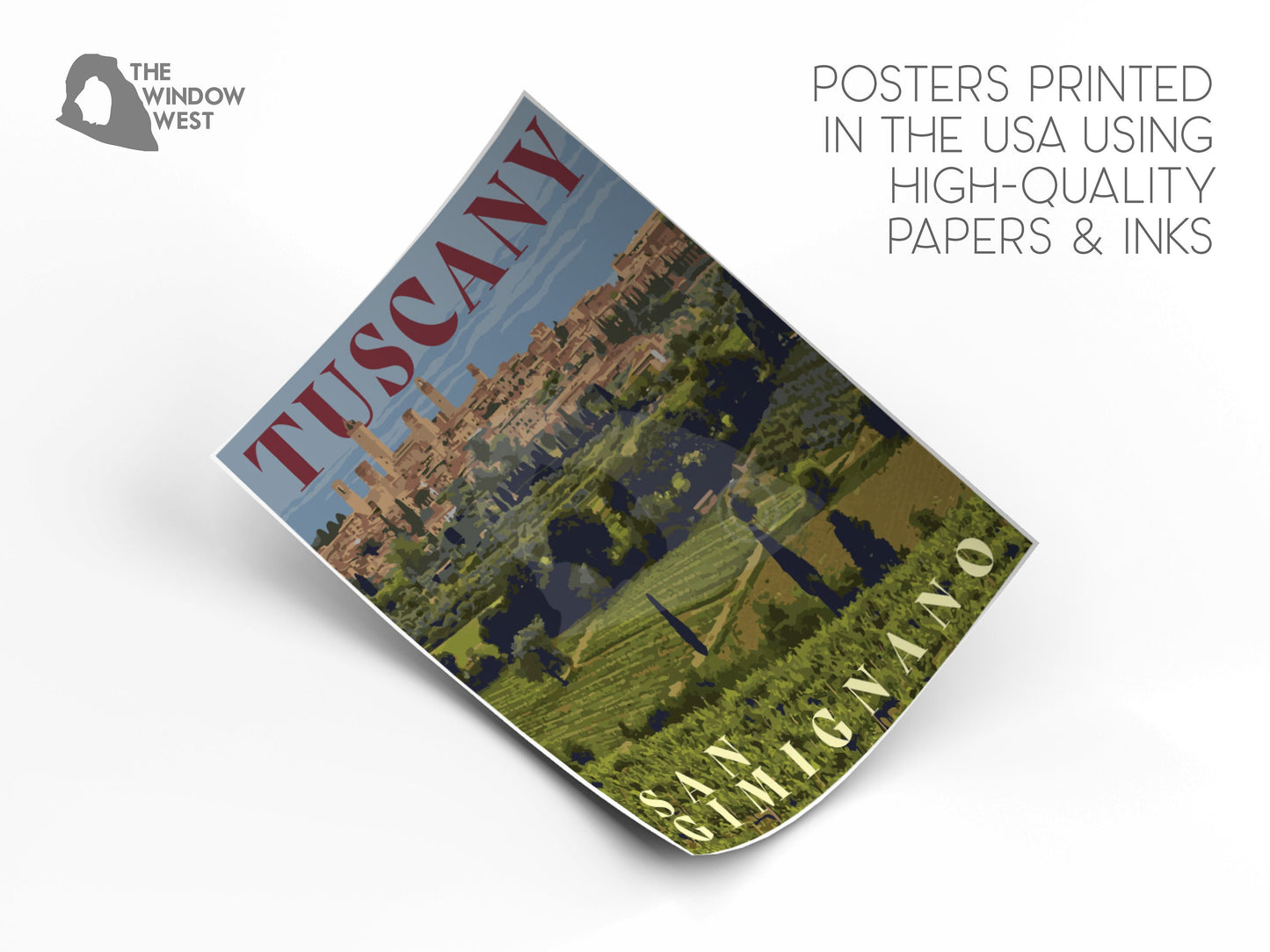 San Gimignano Print, Tuscany Italy Poster, Vintage Style Travel Art