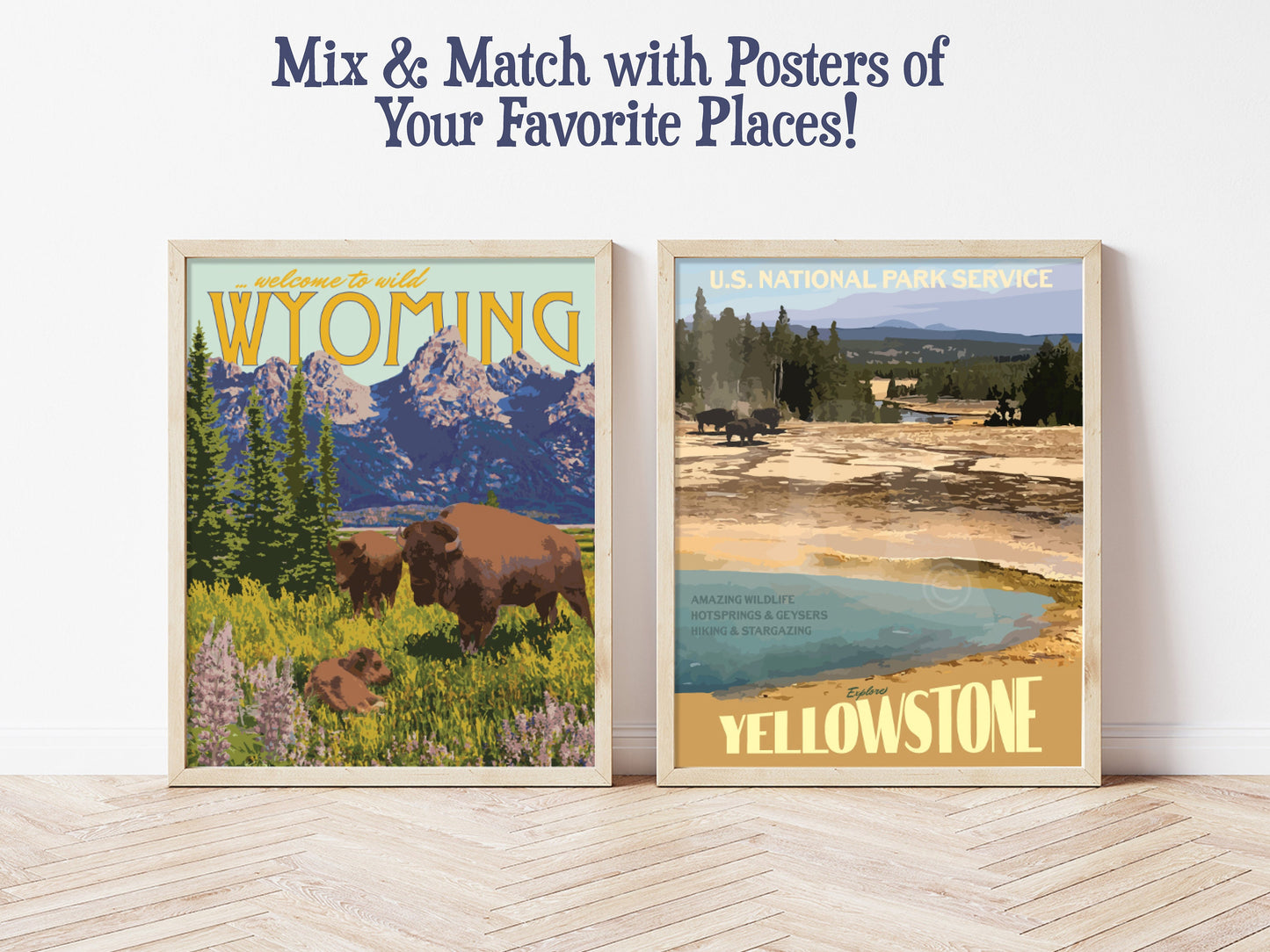 Yellowstone National Park Print, Yellowstone Wyoming Poster, Yellowstone Hot Springs Print, Vintage Style Travel Art