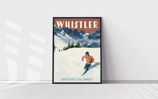 Whistler Blackcomb Mountain Print, Whistler British Columbia Skiing Poster, Vintage Style Travel Art