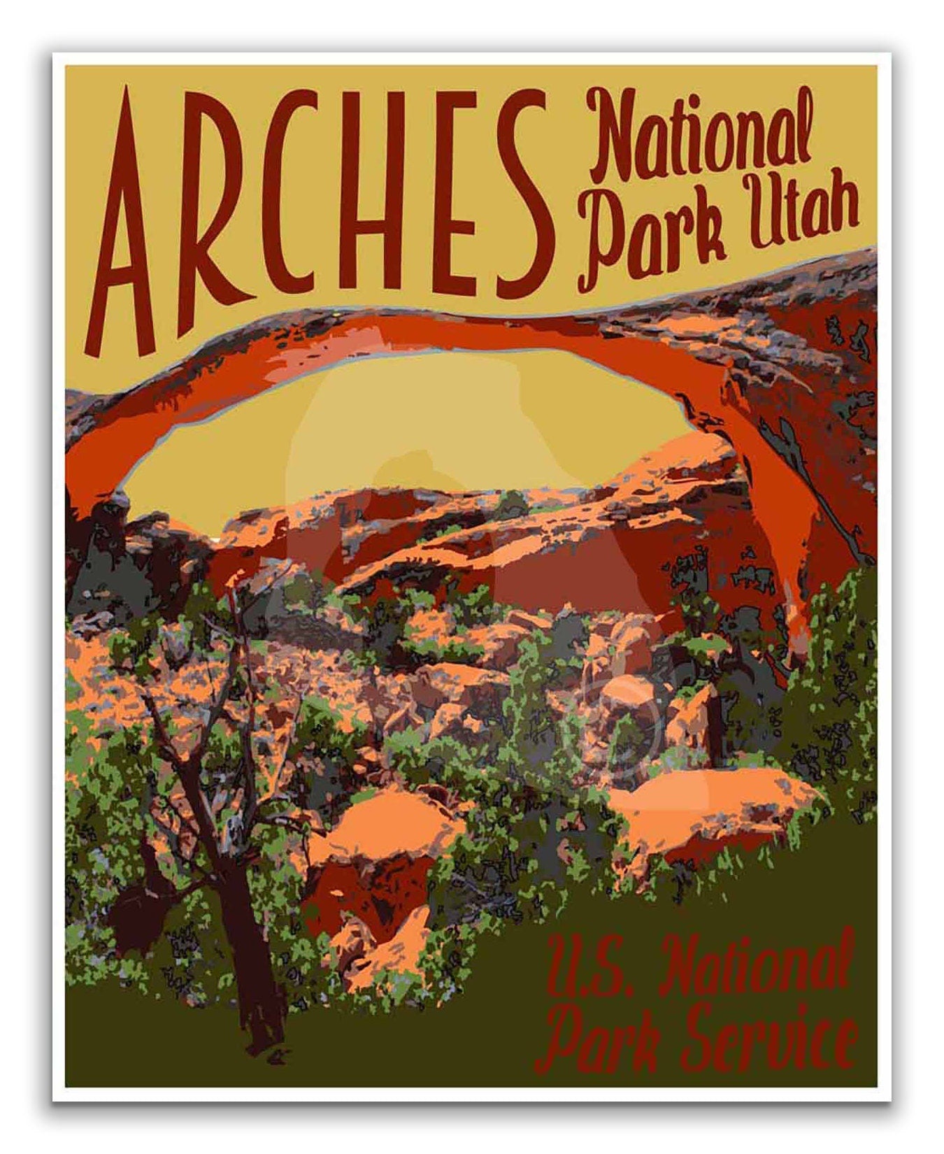 Arches National Park Travel Poster, Landscape Arch Poster, Arches National Park Print, Vintage National Park Poster