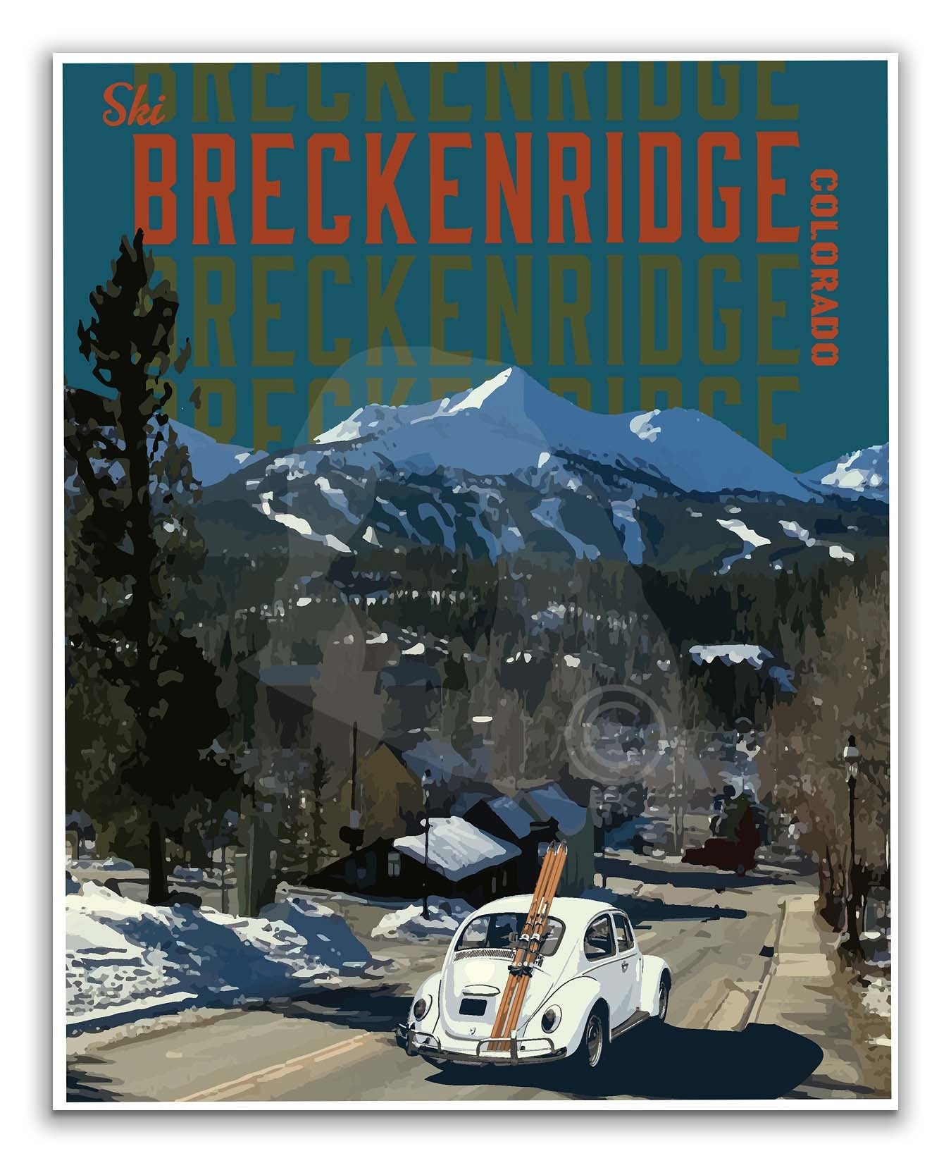 Breckenridge Colorado Ski Vintage Style Travel Poster, Breckenridge Skiing Print, Colorado Art