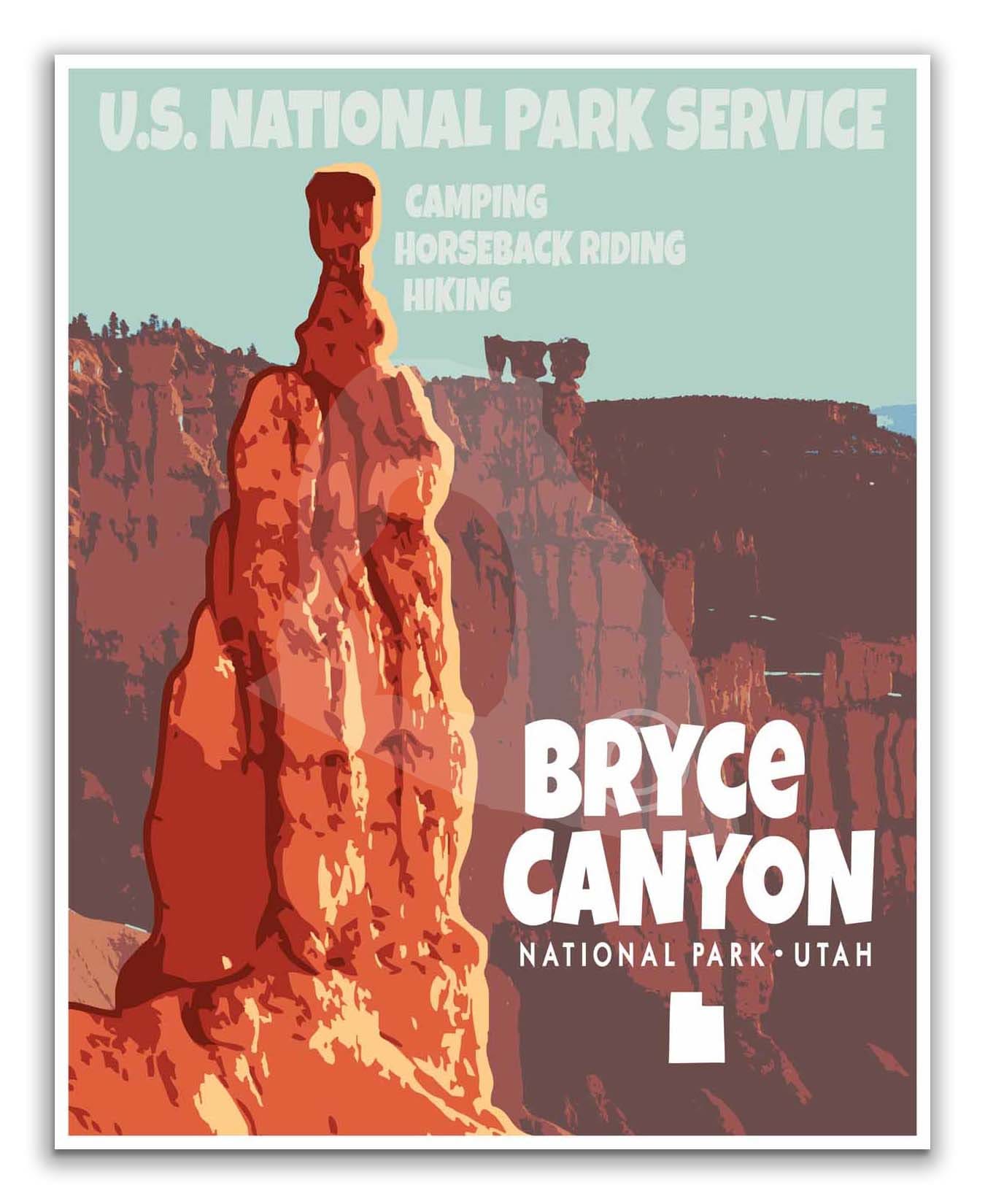 Bryce Canyon National Park Print, Bryce Canyon Poster, Utah Vintage Style Travel Art