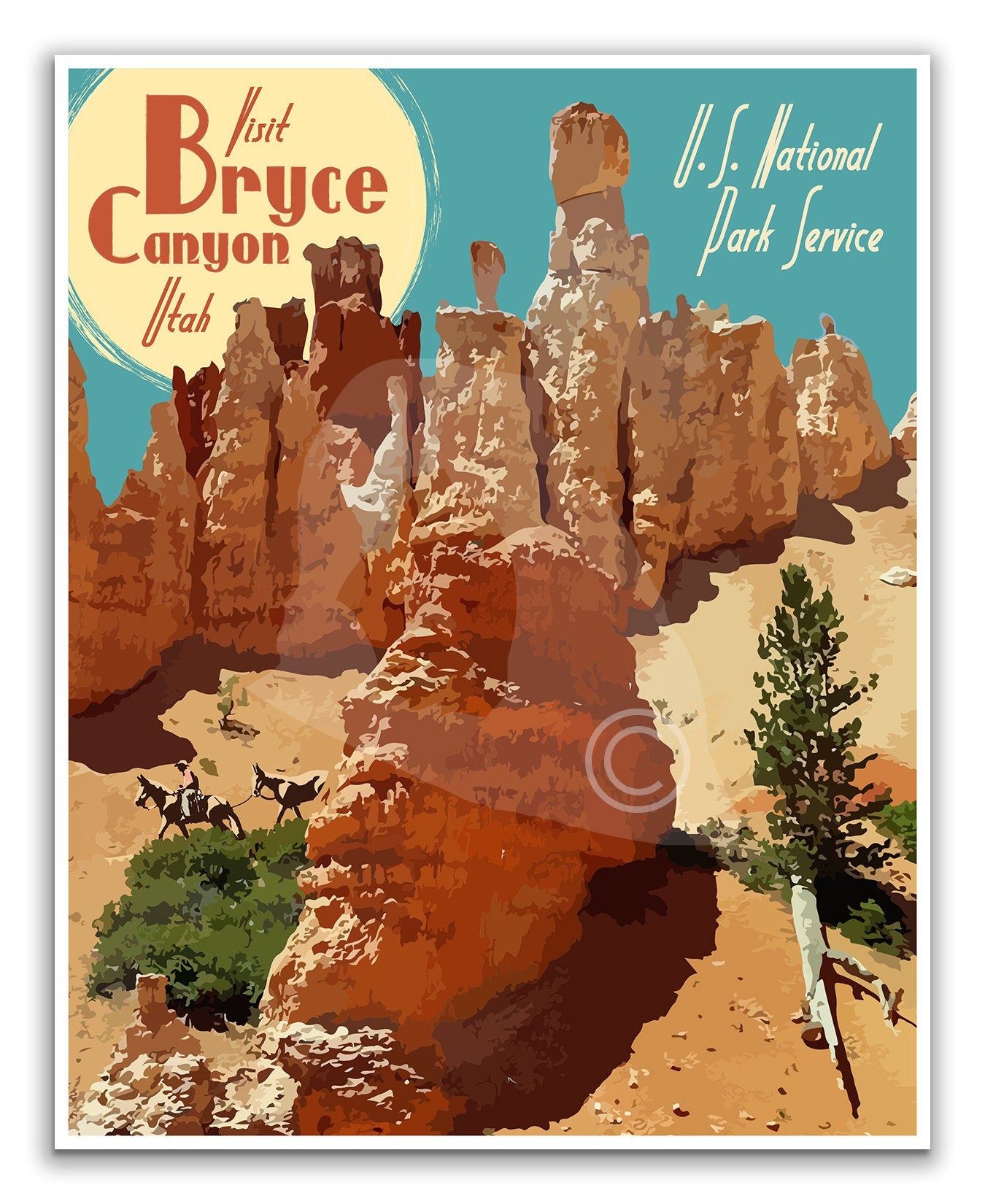 Bryce Canyon National Park Print, Bryce Canyon Poster, Utah Vintage Style Travel Art