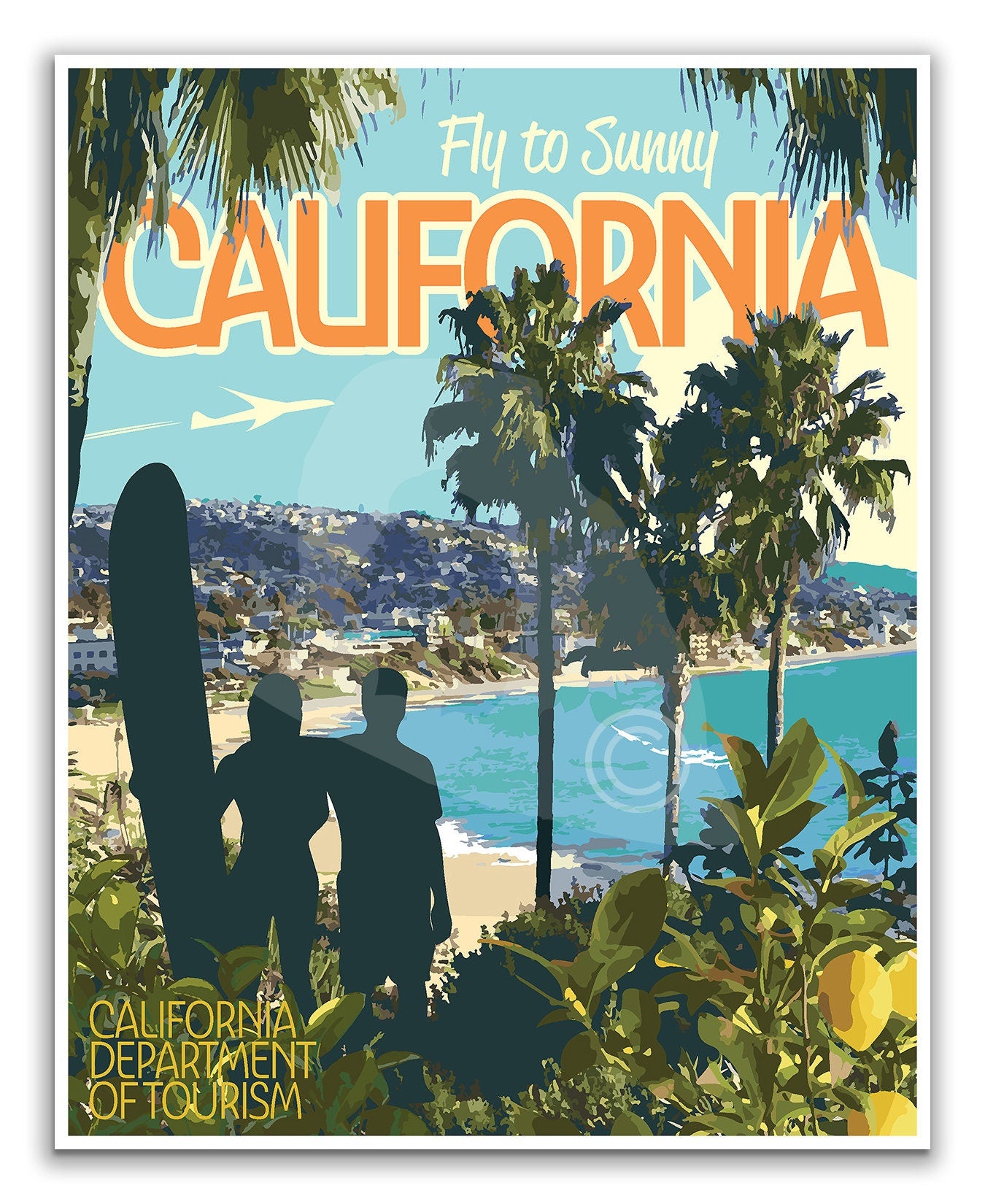 California Beach Travel Poster, Visit California Print, California Vintage Style Art
