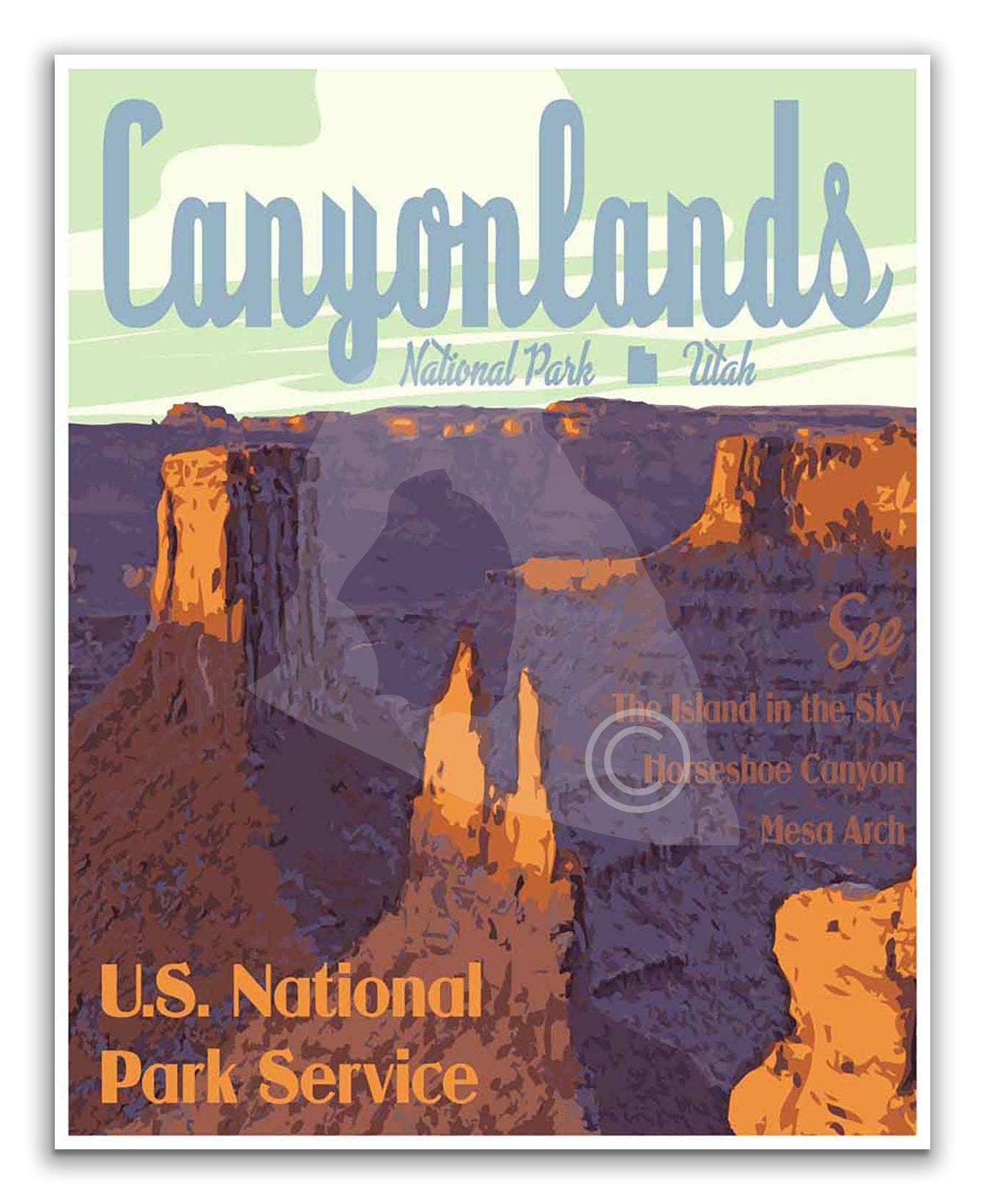 Canyonlands National Park Print, Canyonlands Print, Utah Vintage Style Travel Art