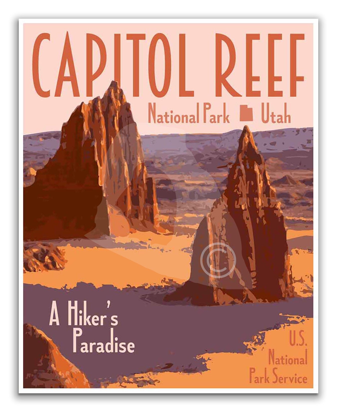 Capitol Reef National Park Print, Capitol Reef Poster, Utah Vintage Style Travel Art