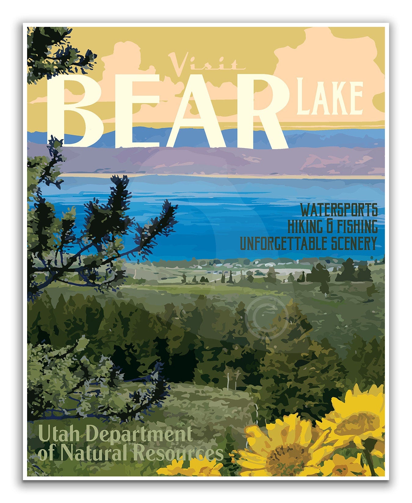 Bear Lake Utah Idaho Vintage Style Travel Poster, Bear Lake Art, Bear Lake Print