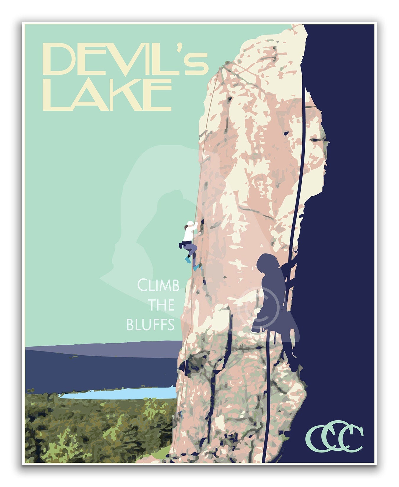 Devil's Lake Wisconsin Print, Devil's Lake Climbing Poster, Wisconsin Vintage Style Travel Art