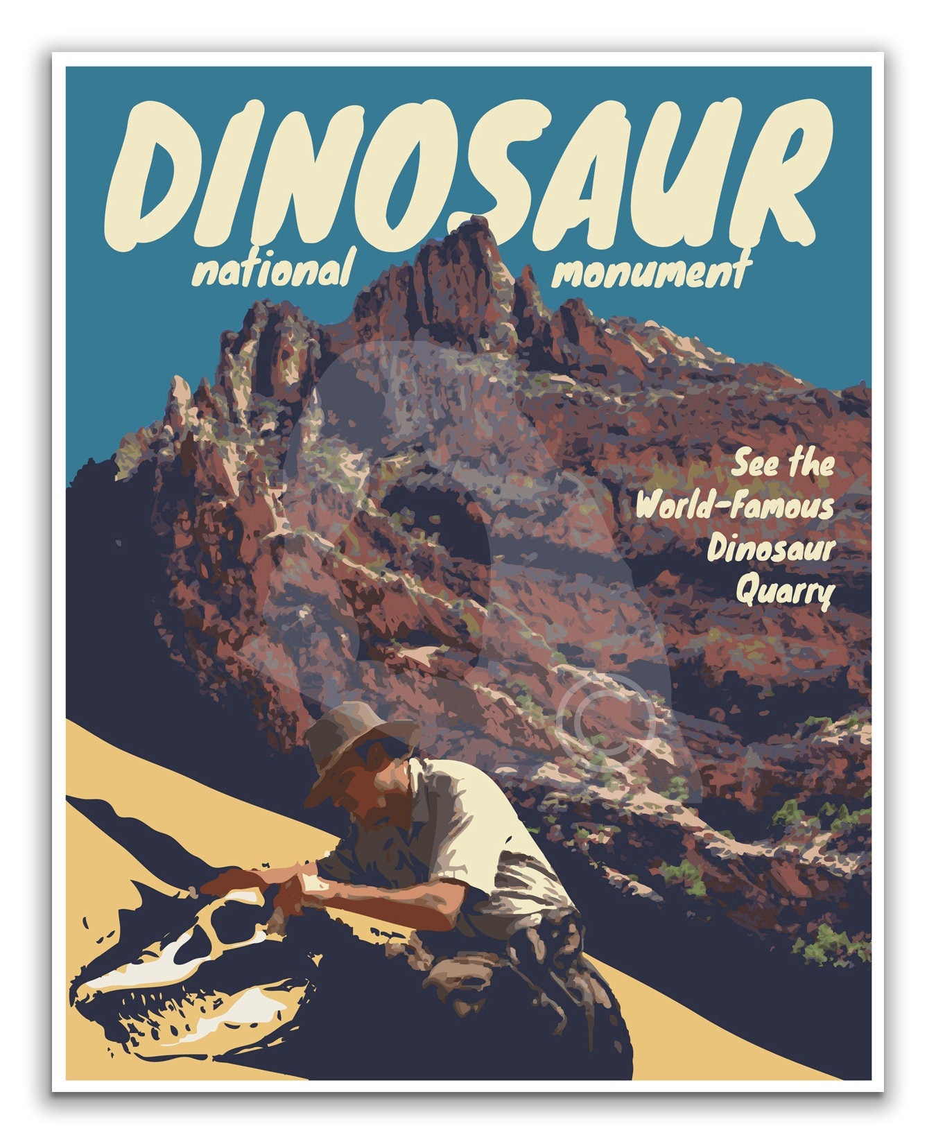 Dinosaur National Monument Print, Dinosaur Quarry Utah Poster, Vintage Style Travel Art