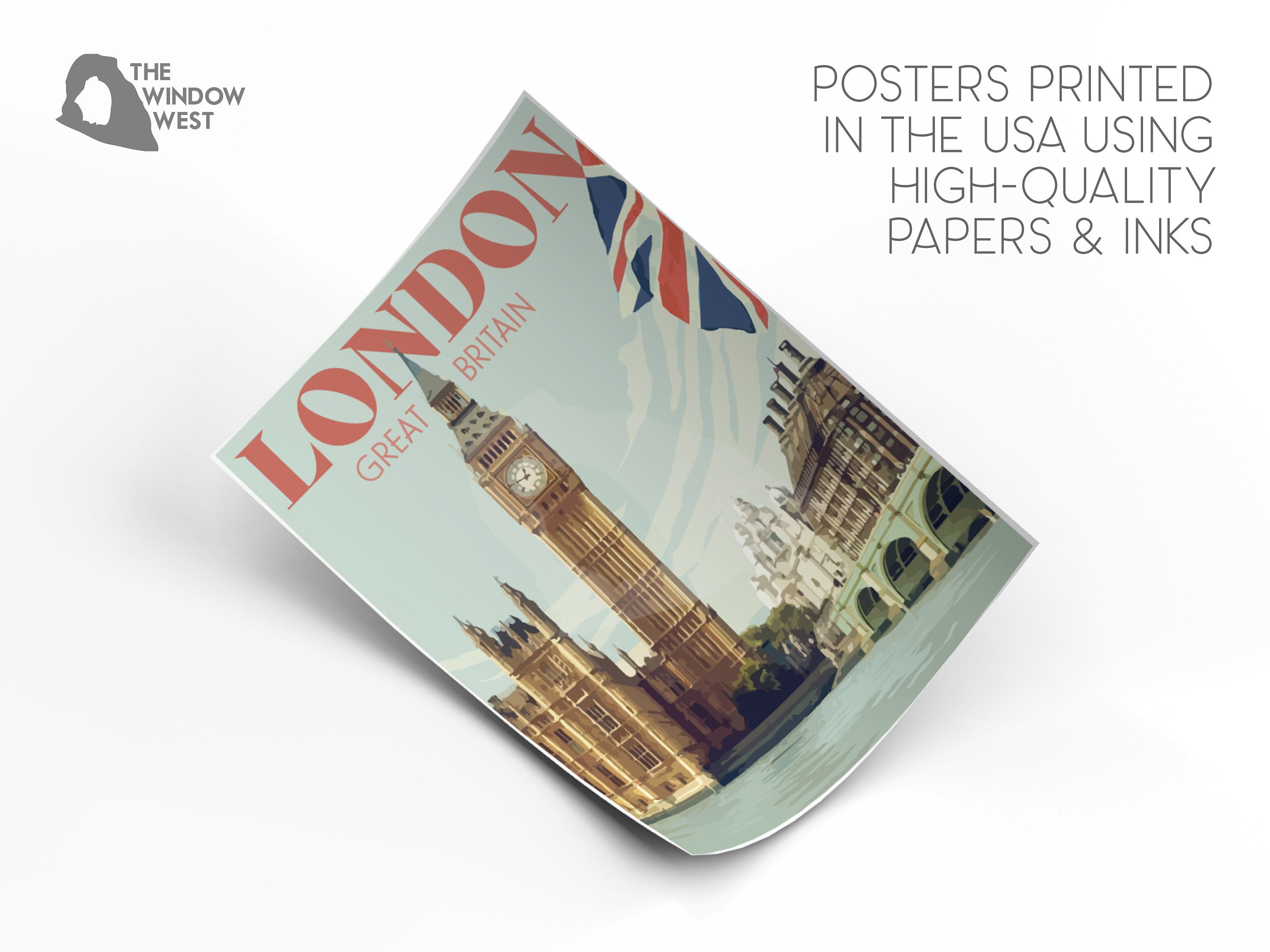 London England Print, London Big Ben Poster, London Great Britain Print, Vintage Style Travel Art