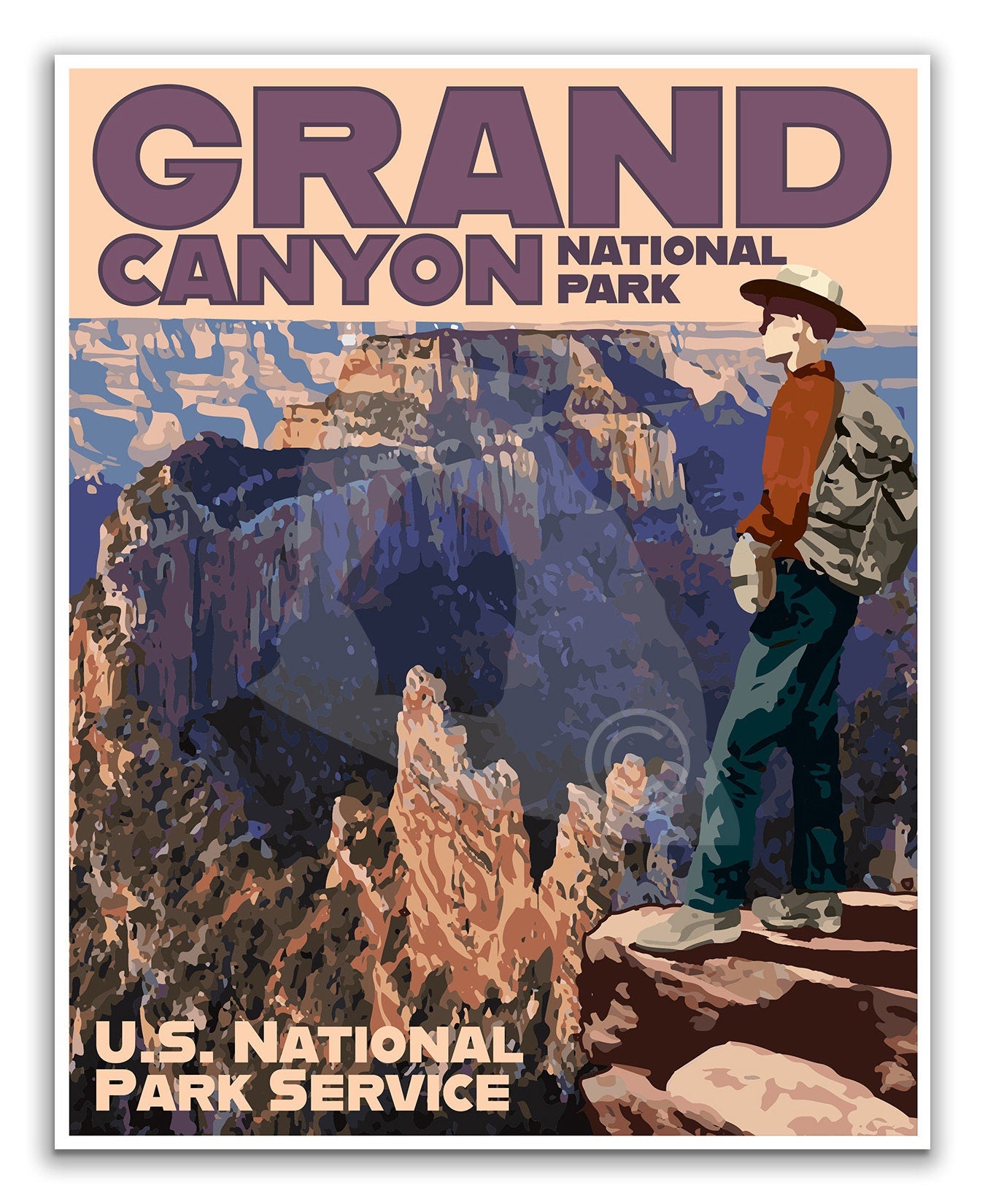 Grand Canyon National Park Print, Grand Canyon Poster, Vintage Style Travel Art