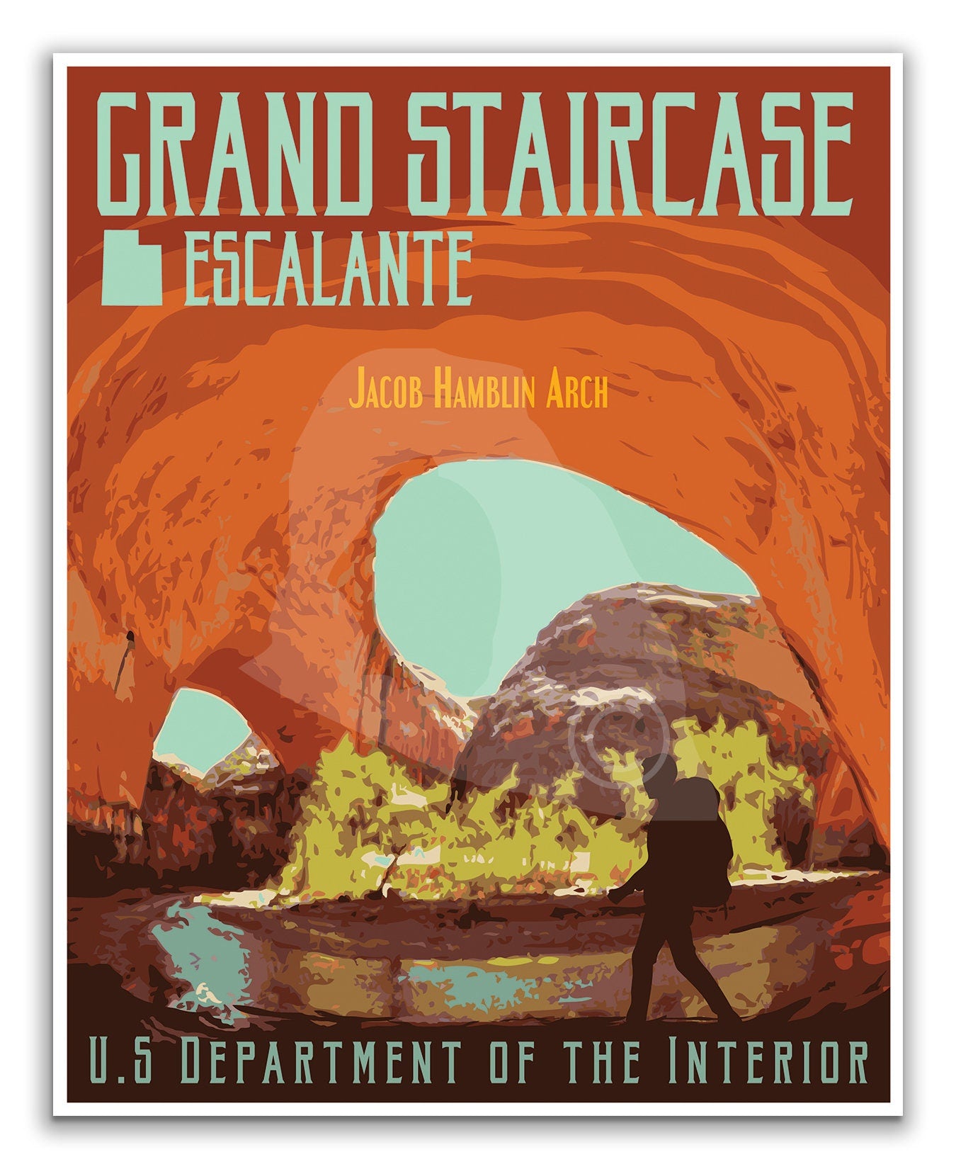 Grand Staircase Escalante Print, Jacob Hamblin Arches Poster, Utah National Monument Print, Vintage Style Travel Art