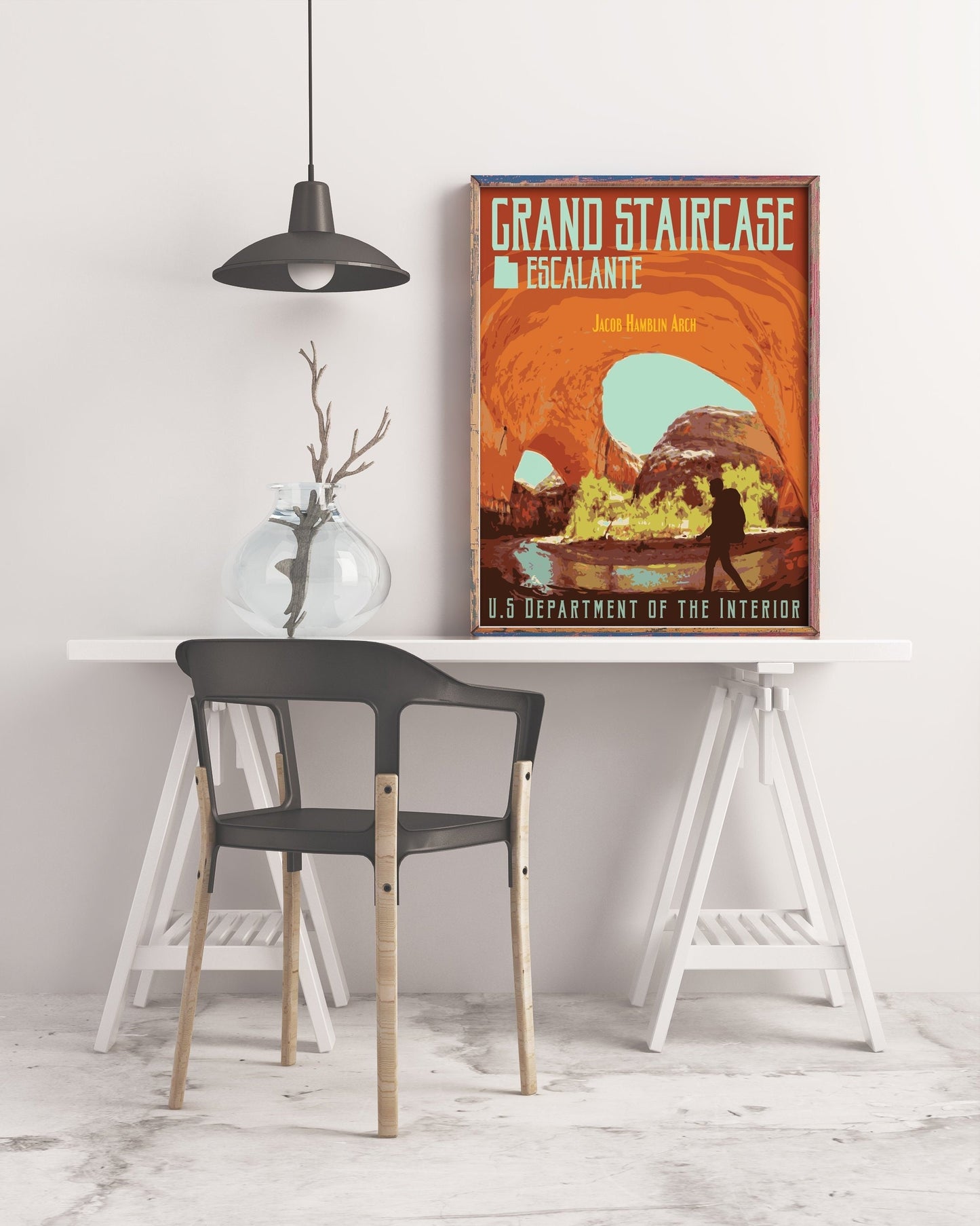 Grand Staircase Escalante Print, Jacob Hamblin Arches Poster, Utah National Monument Print, Vintage Style Travel Art