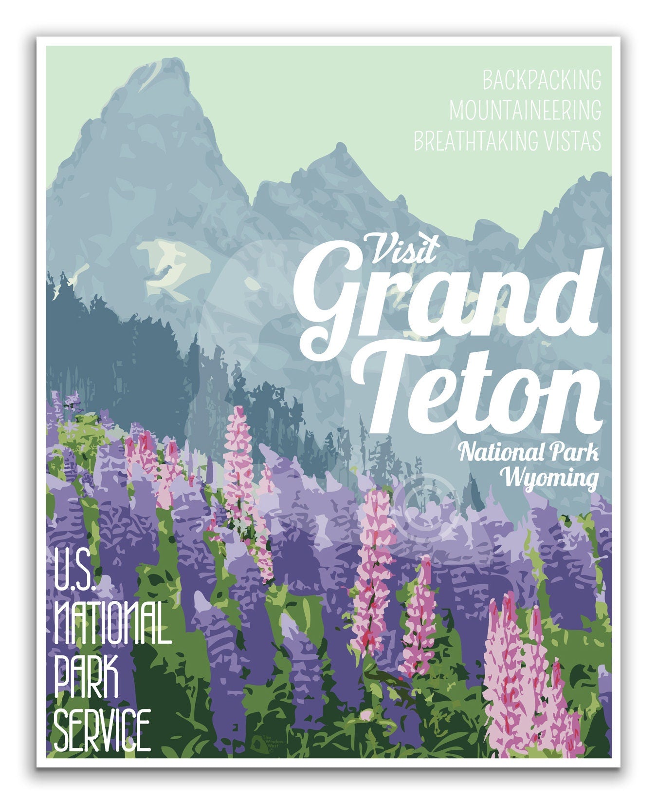 Grand Teton National Park Print, Grand Teton Wyoming Poster, Vintage Style Travel Art