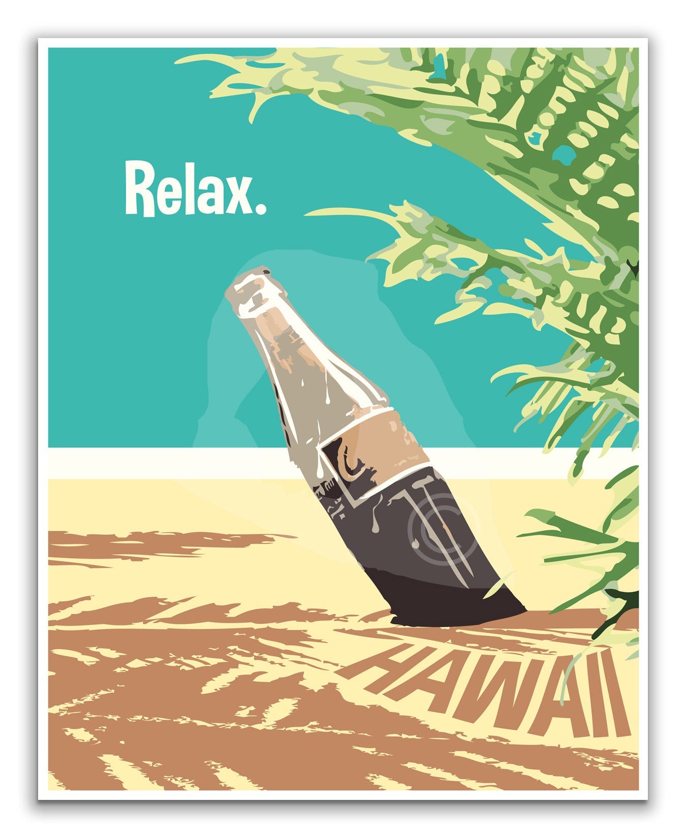 Hawaii Beach Print, Hawaii Relax Poster, Vintage Style Travel Art