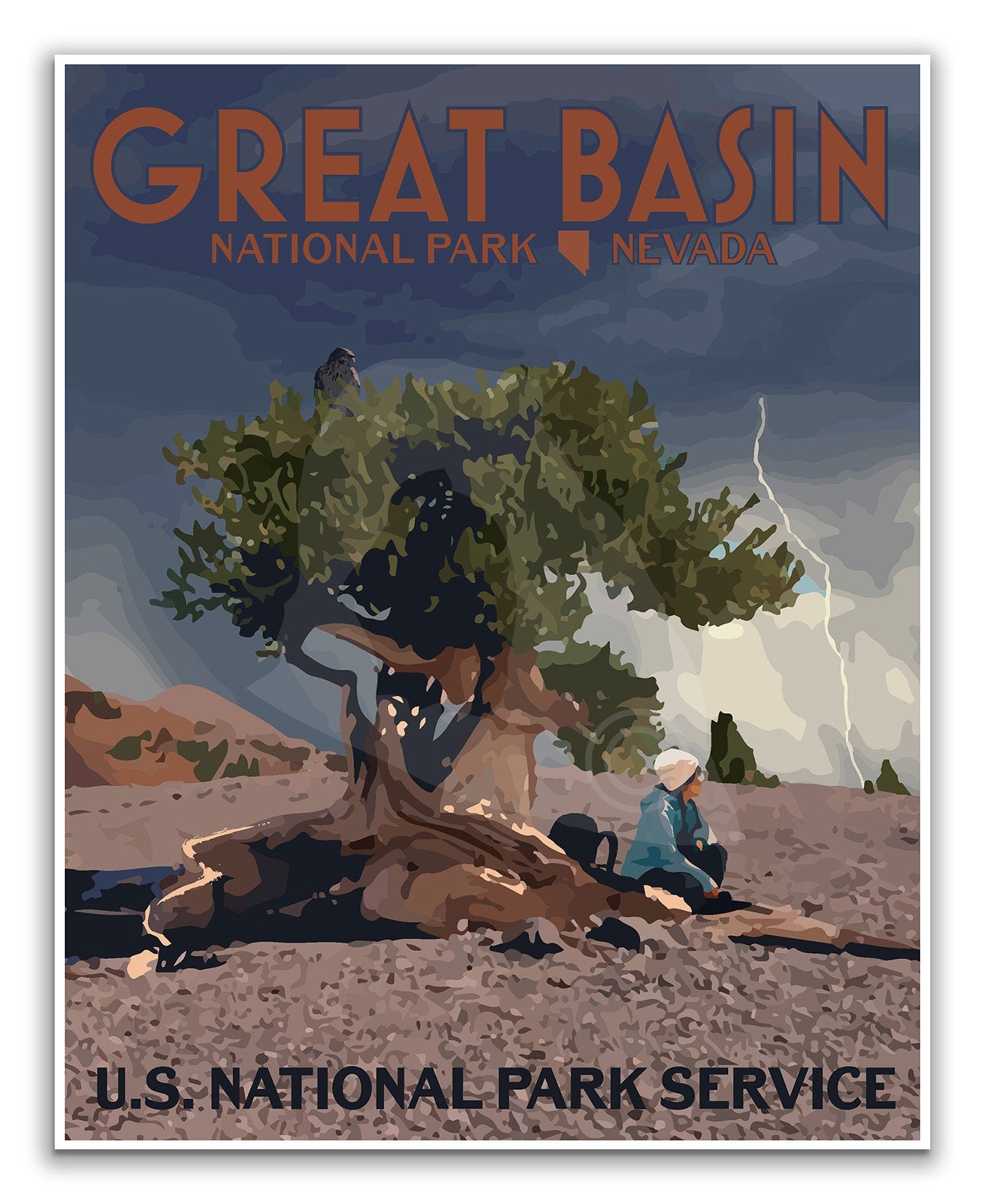 Great Basin National Park Print, Bristlecone Pines Nevada Poster, Vintage Style Travel Art