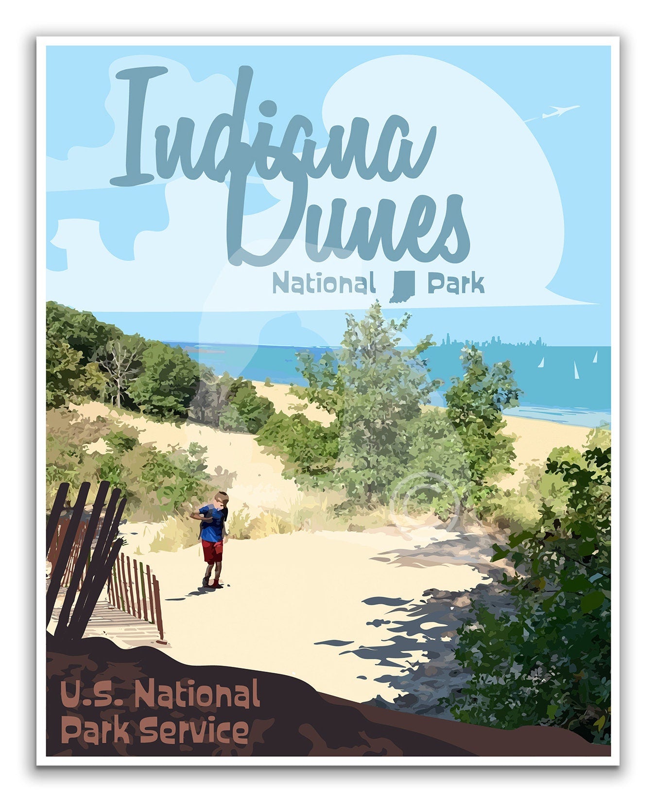 Indiana Dunes National Park Print, Indiana Sand Dunes Poster, Vintage Style Travel Art