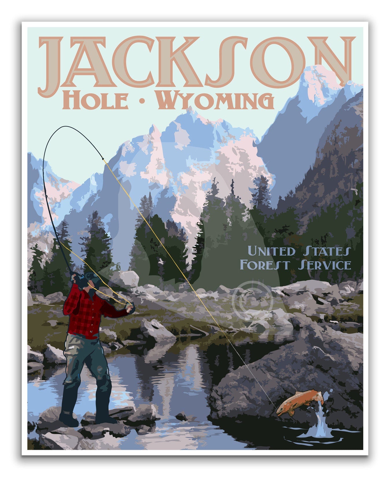 Jackson Hole Wyoming Print, Grand Teton Poster, Jackson Hole Poster, Vintage Style Travel Art