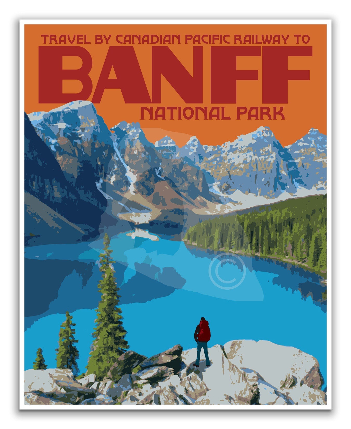 Banff National Park Travel Poster, Banff Canada National Park Print, Banff Orange Vintage Style Travel Art