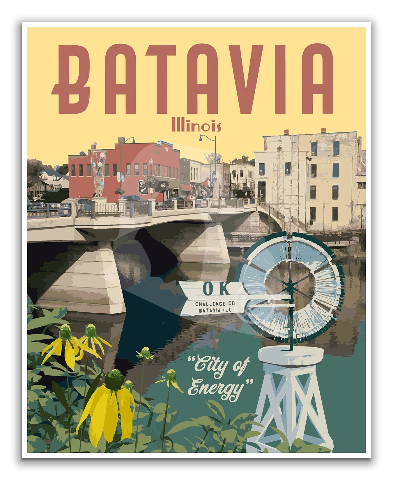 Batavia Illinois Travel Poster, Batavia Illinois Print, Vintage Travel Poster