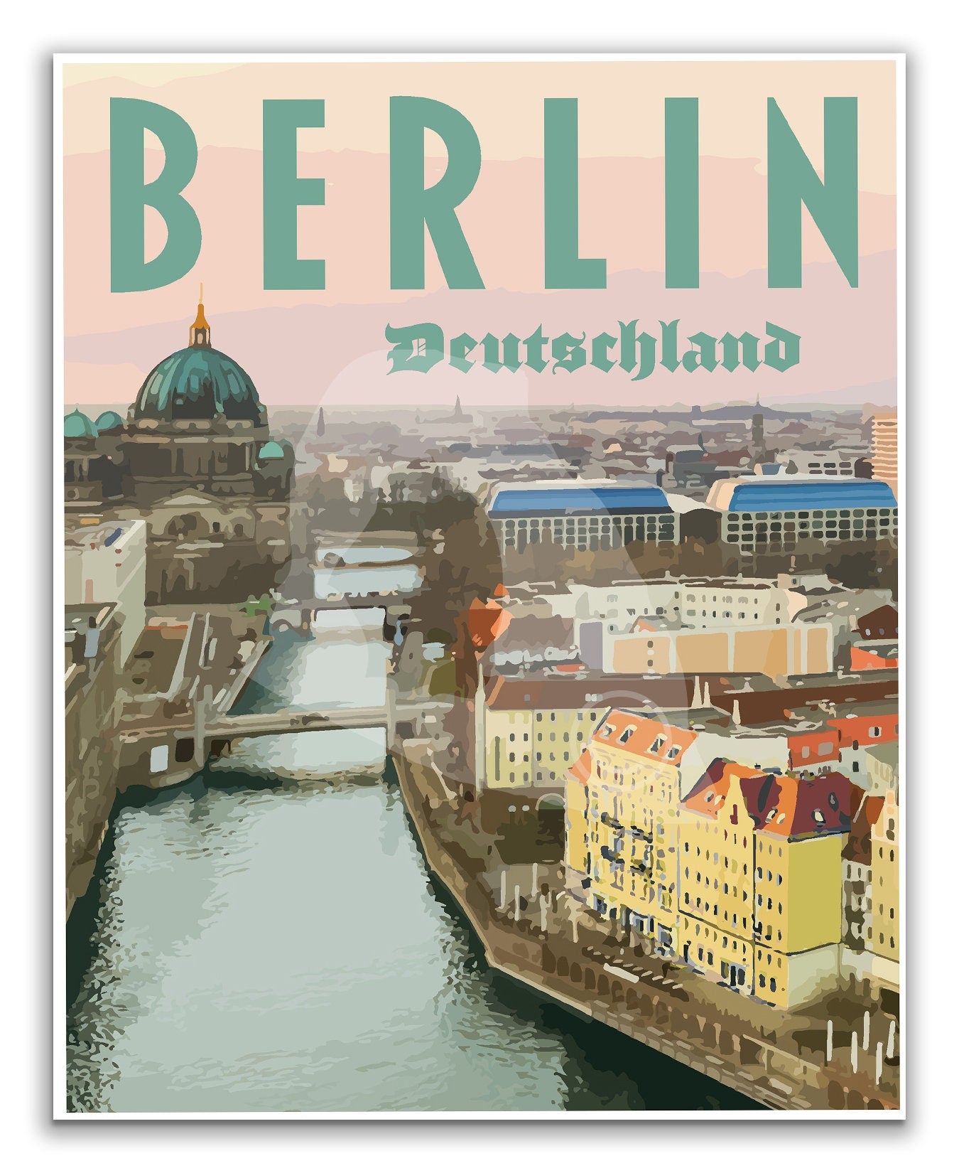 Berlin Germany Vintage Style Travel Poster, Berlin Germany Print