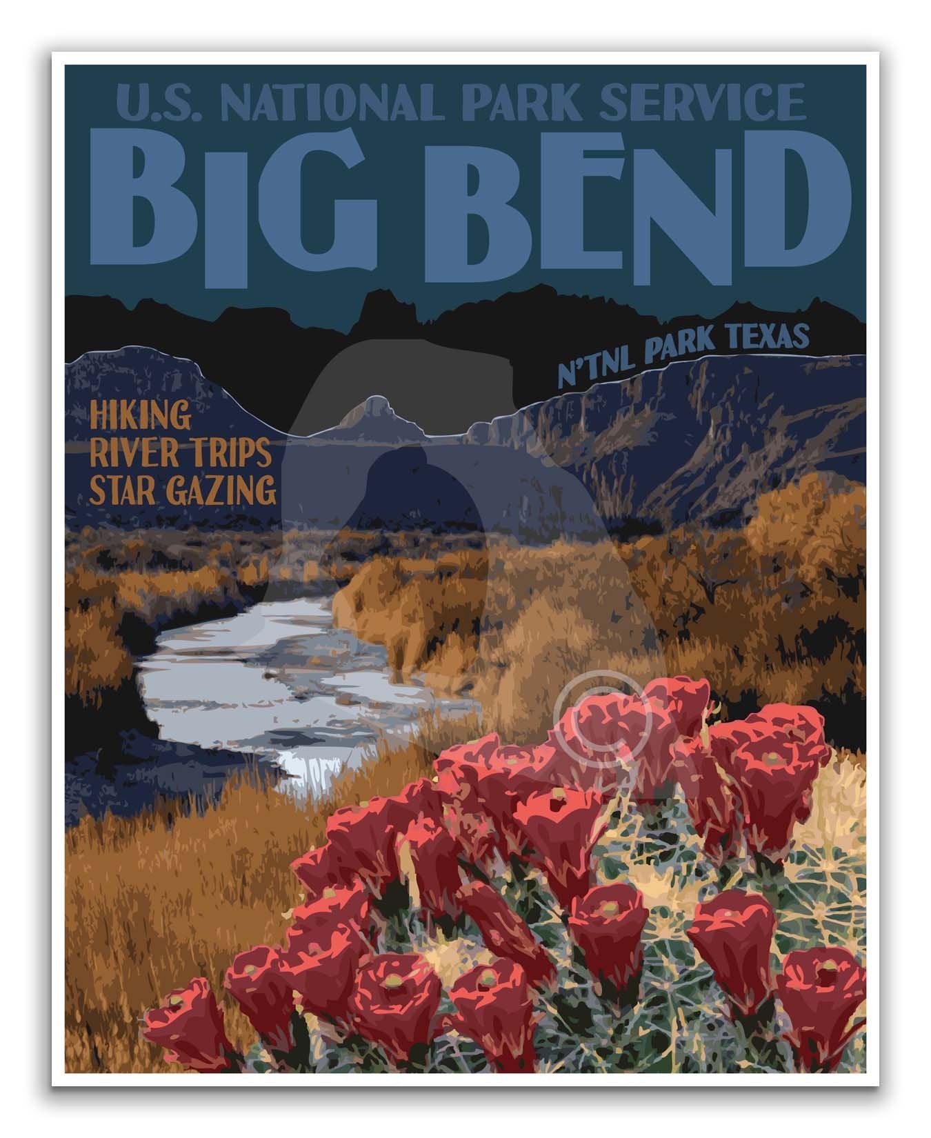 Big Bend National Park Poster, Big Bend Texas Print, Vintage Travel Poster, National Park Print