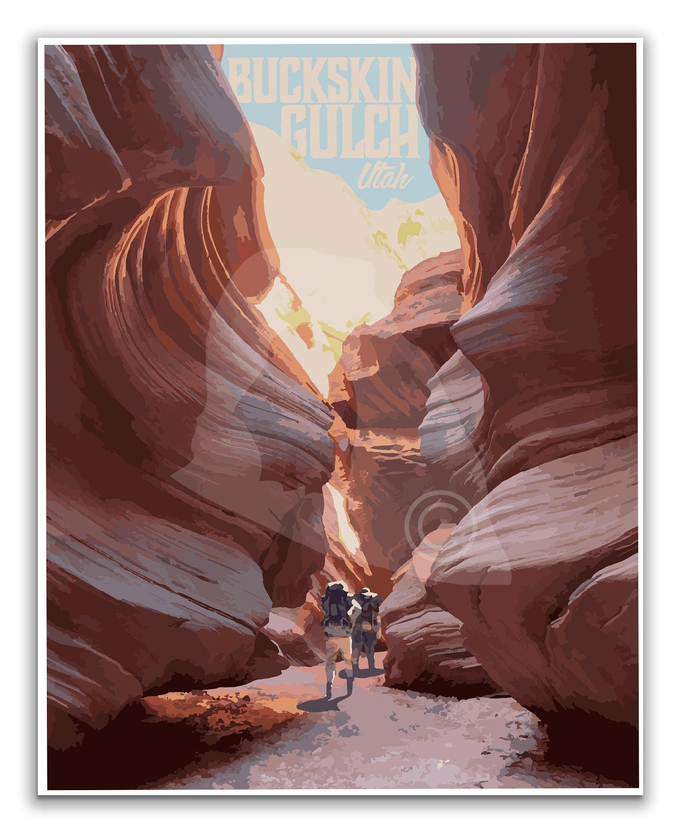 Buckskin Gulch Print, Slot Canyon Hiking Poster, Utah Vintage Style Travel Art