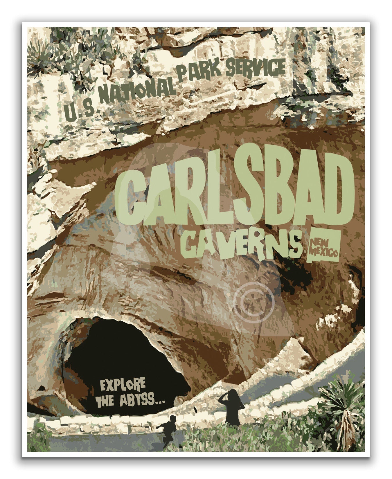 Carlsbad Caverns National Park Print, New Mexico National Park Poster, Vintage Style Travel Art