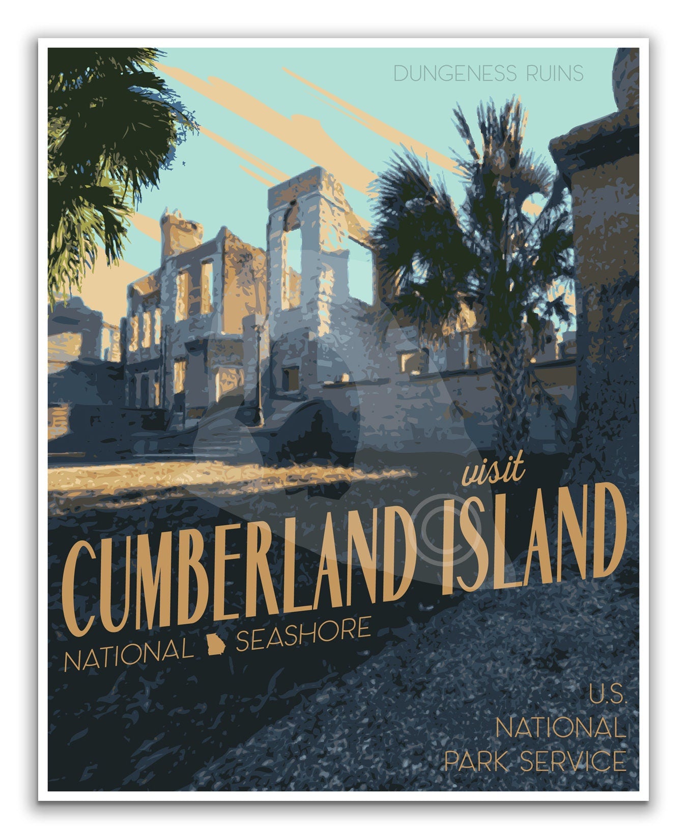 Cumberland Island National Seashore Print, Cumberland Island Georgia Poster, Georgia Vintage Style Travel Art