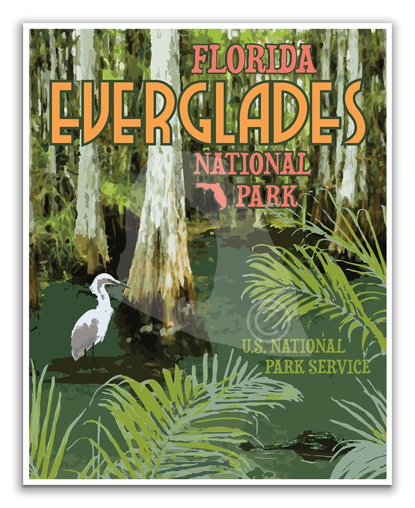 Everglades National Park Print, Everglades Florida Poster, Florida Vintage Style Travel Art