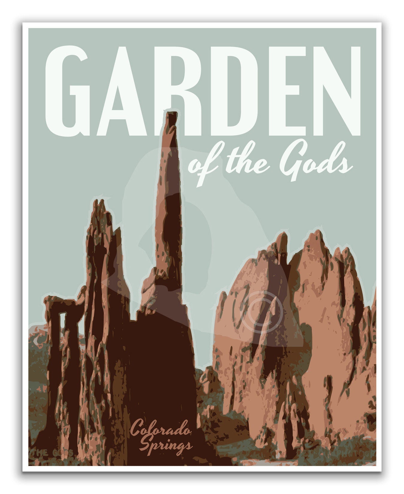 Garden of the Gods Print, Garden of the Gods Colorado Poster, Colorado Vintage Style Art