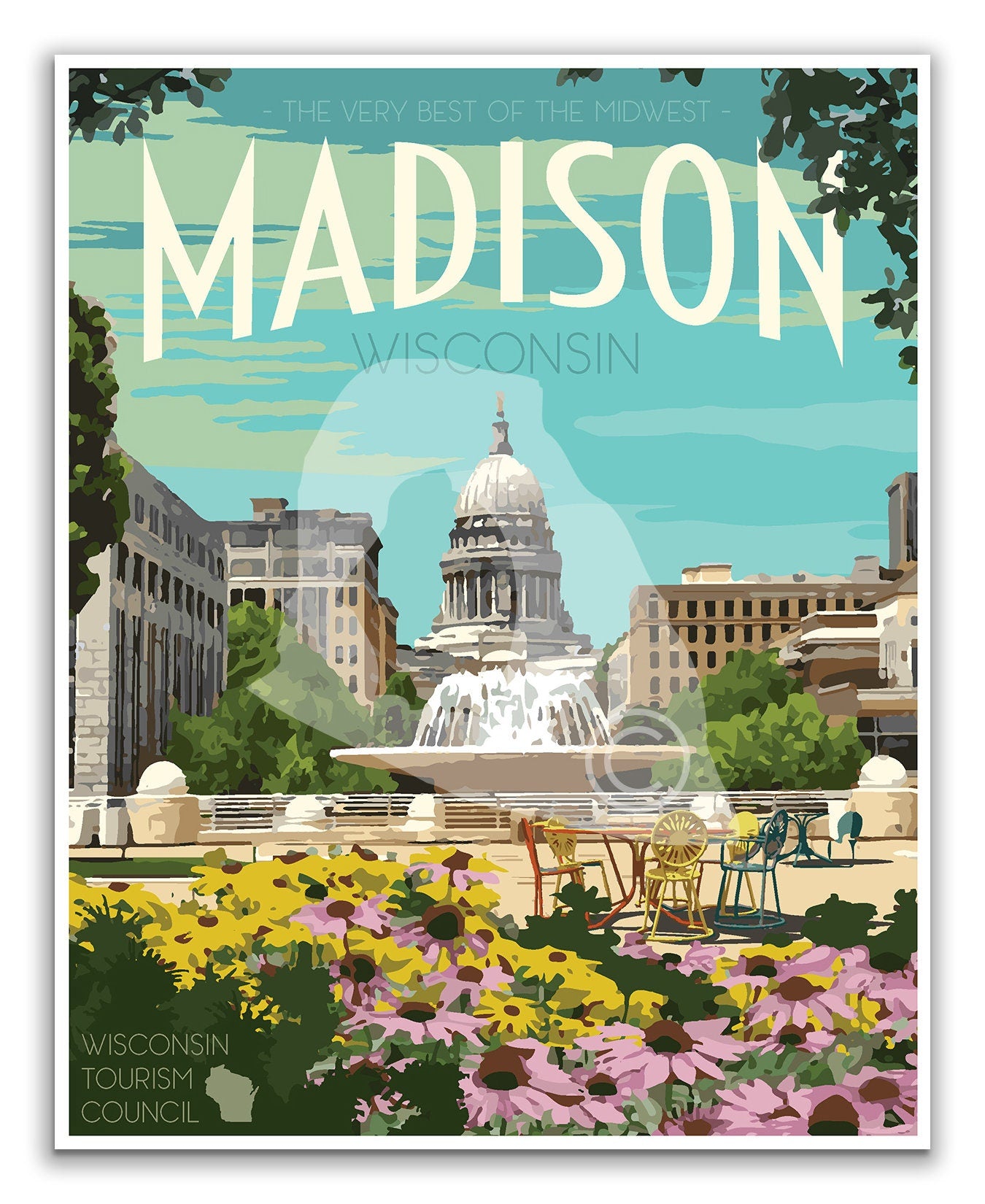 Madison Wisconsin Print, Madison Poster, Wisconsin Vintage Style Travel Art