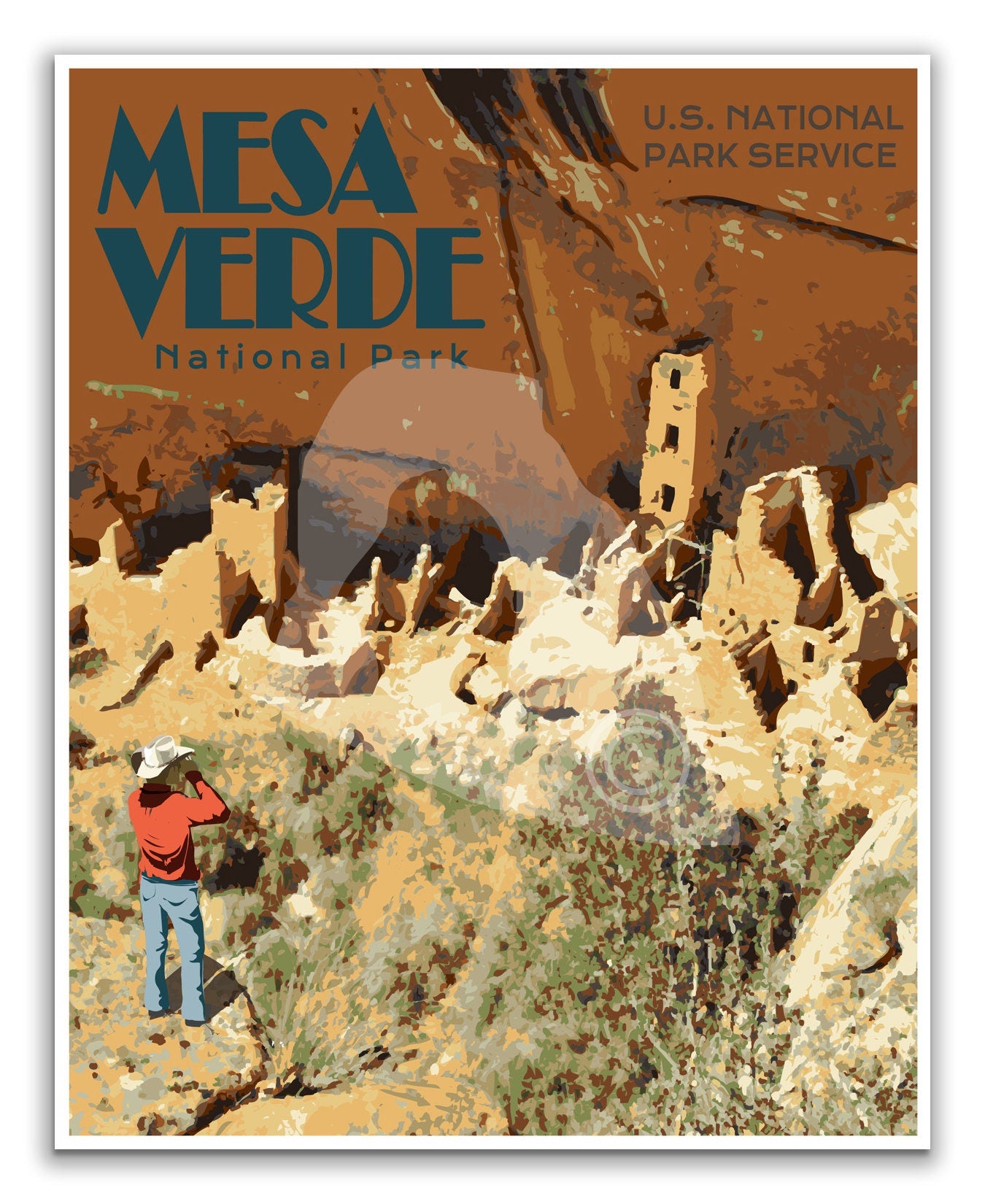 Mesa Verde National Park Print, Mesa Verde Poster, Mesa Verde Colorado Print, Vintage Style Travel Art