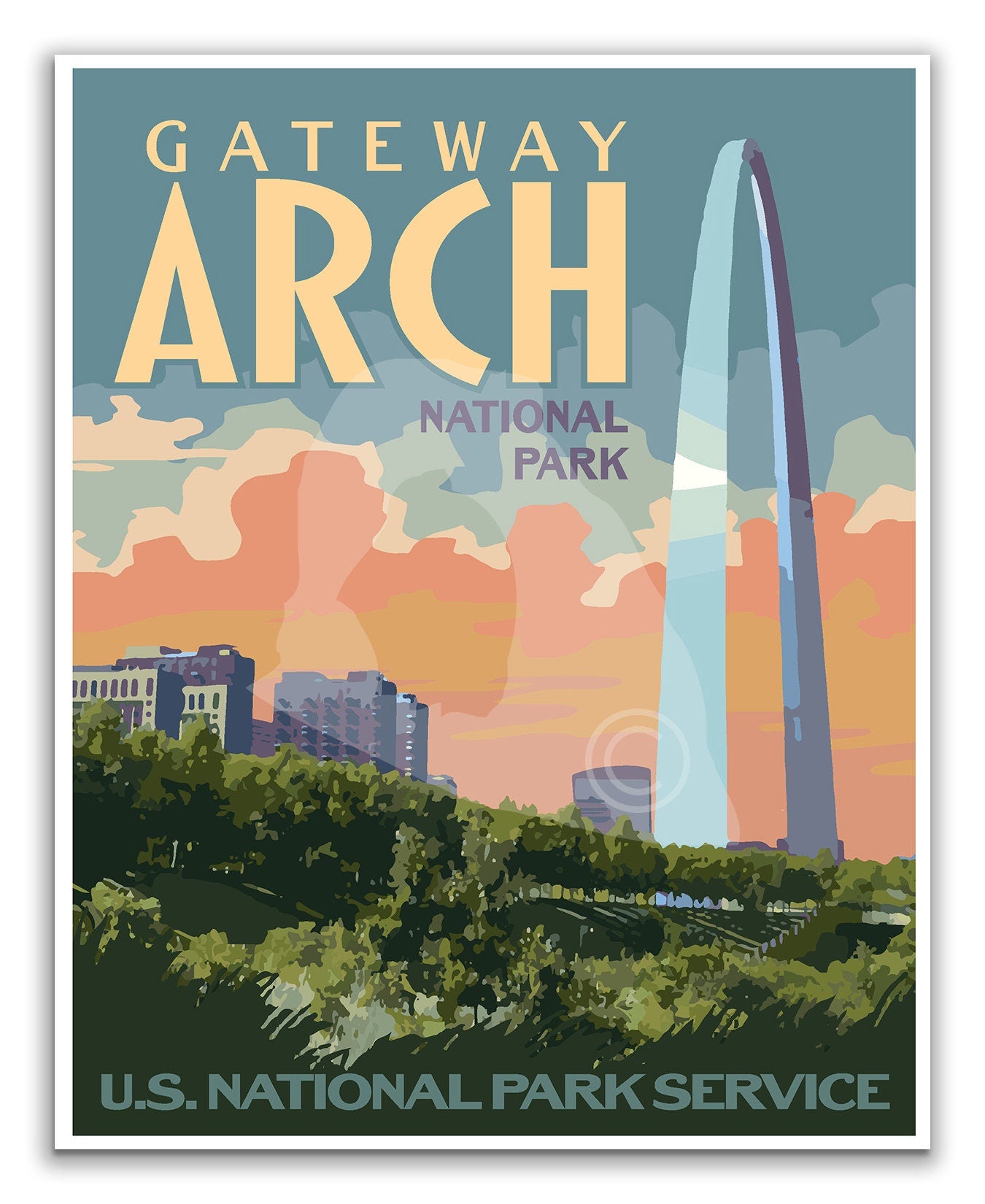 Gateway Arch National Park Print, Saint Louis Missouri Gateway Arch Poster, Vintage Style National Park Art