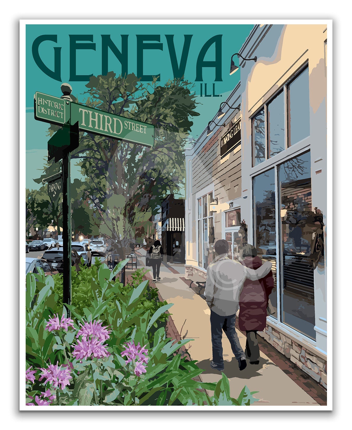 Geneva Illinois Print, Geneva Tri-Cities Poster, Geneva Fox River Print, Vintage Style Travel Art