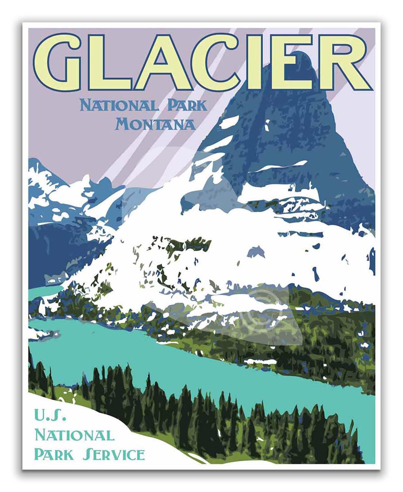 Glacier National Park Print, Glacier Montana Poster, Glacier Vintage Style Travel Art