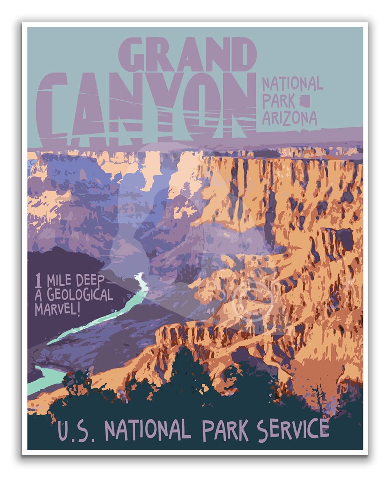 Grand Canyon National Park Print, Grand Canyon Poster, Vintage Style National Park Travel Art