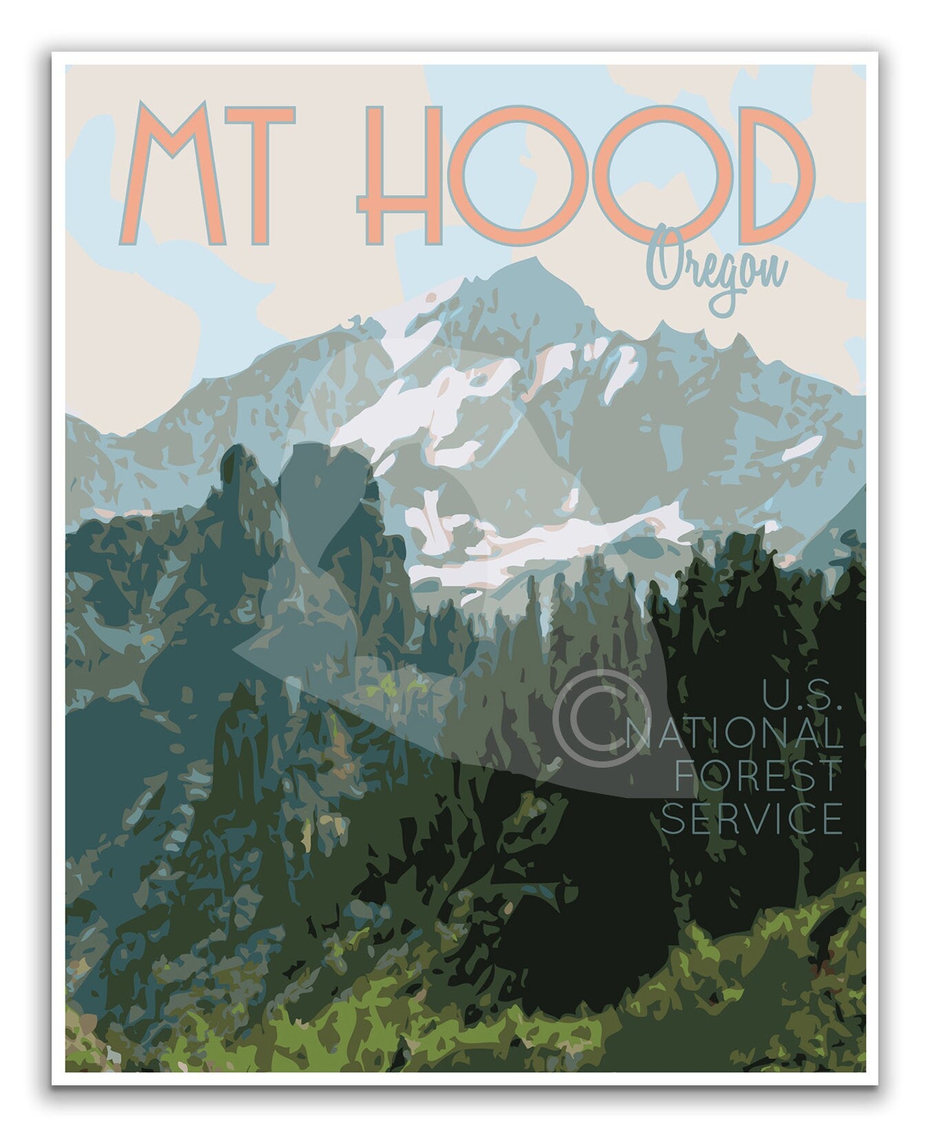 Mount Hood National Forest Print, Mount Hood Oregon Poster, Vintage Style Travel Art