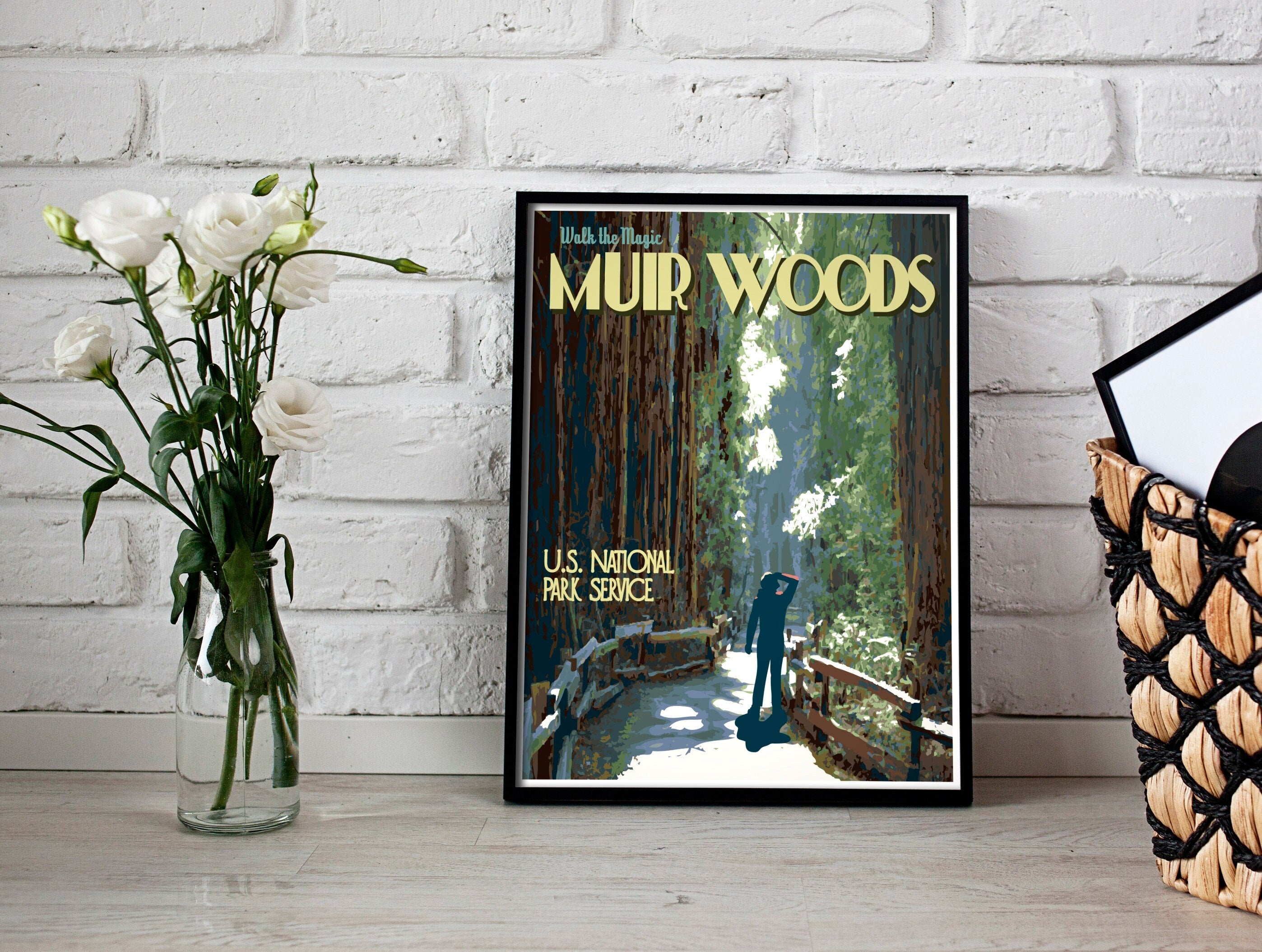 Muir Woods National Monument Print, John Muir Woods California Poster, California Vintage Style Travel Art