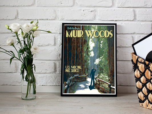 Muir Woods National Monument Print, John Muir Woods California Poster, California Vintage Style Travel Art