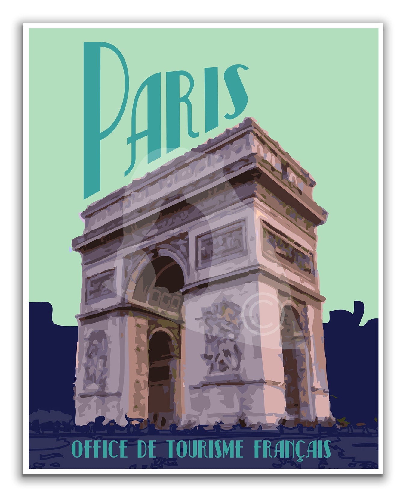 Paris France Print, Paris France Arc De Triomphe Poster, Paris Vintage Style Travel Art