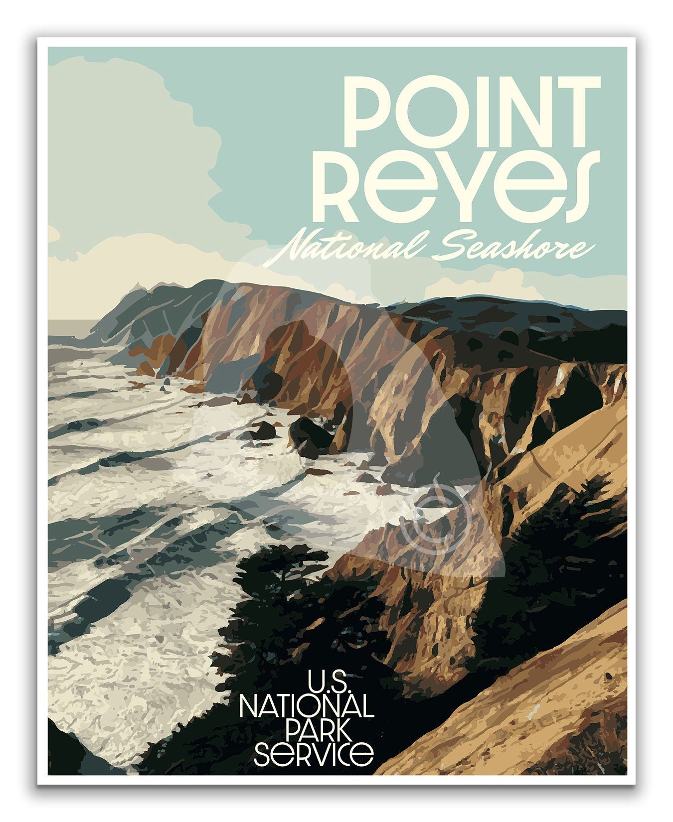 Point Reyes National Seashore Print, Point Reyes California Poster, Vintage Style Travel Poster