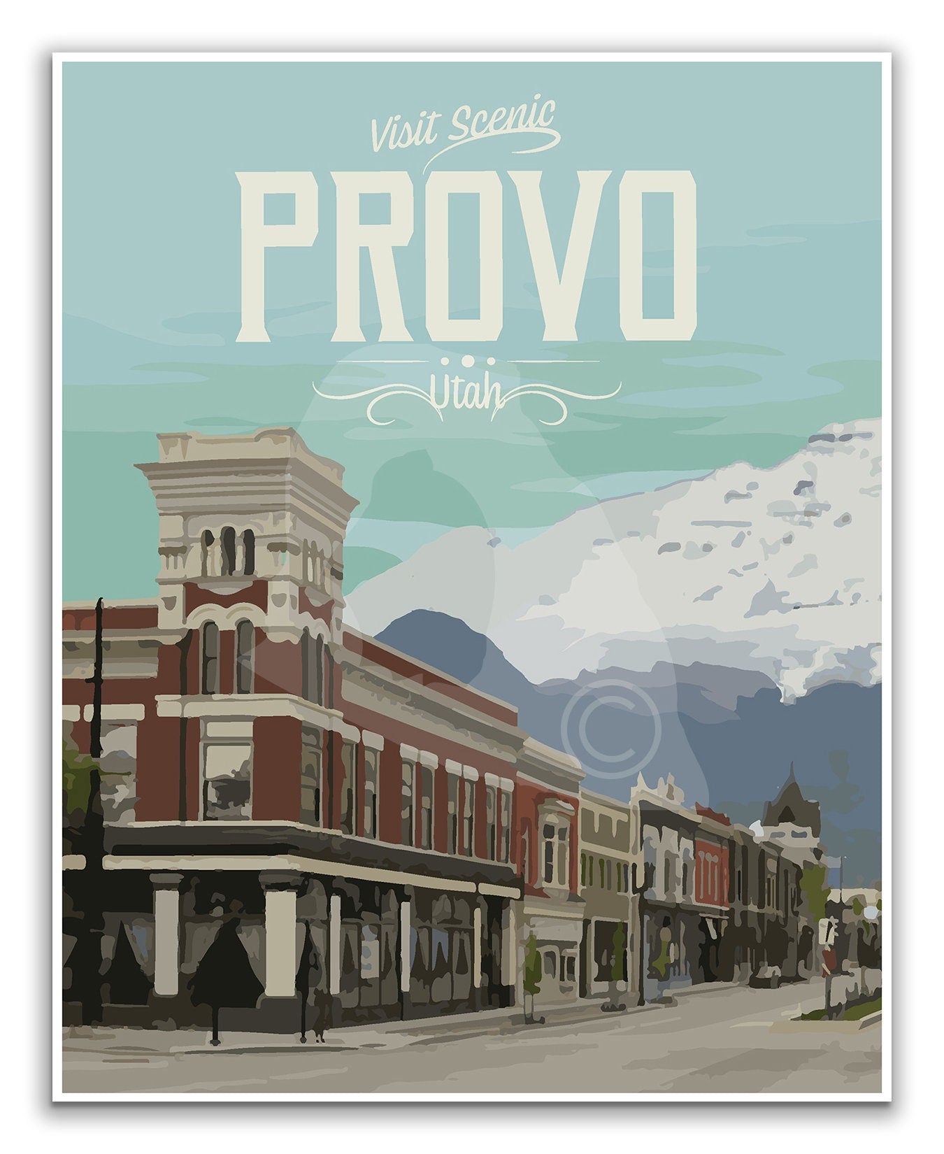 Provo Utah Print, Provo Center Street Poster, Downtown Provo, Vintage Style Travel Art