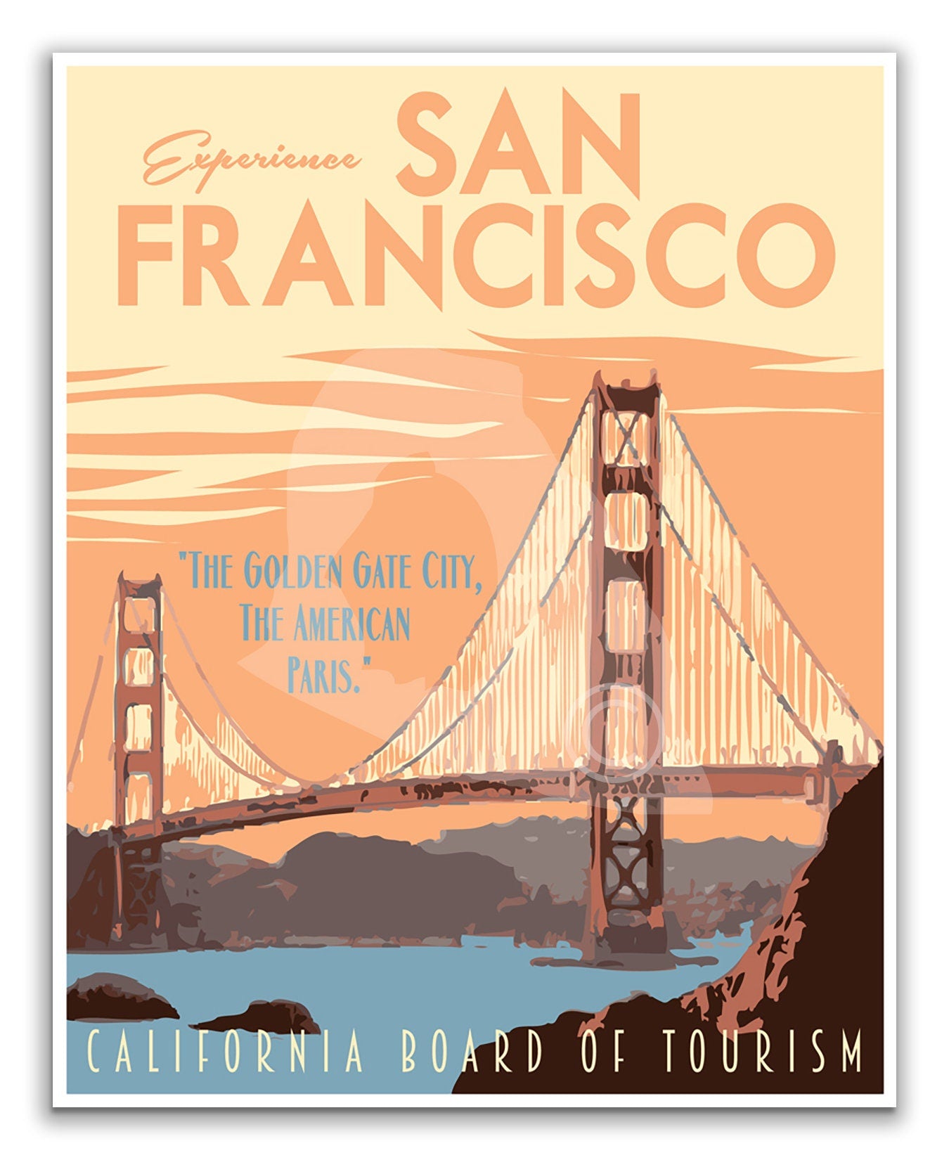 San Francisco California Print, Golden Gate Bridge Poster, San Francisco Vintage Style Travel Art