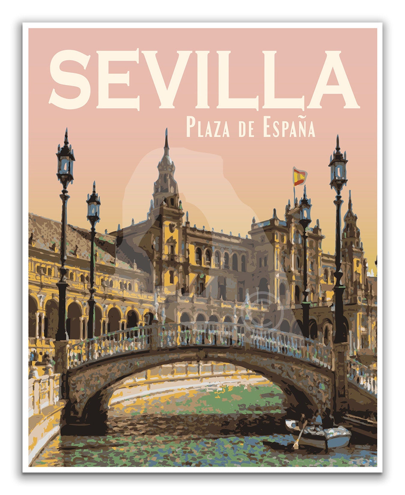 Seville Spain Print, Sevilla Espana Poster, Spain Vintage Style Travel Art