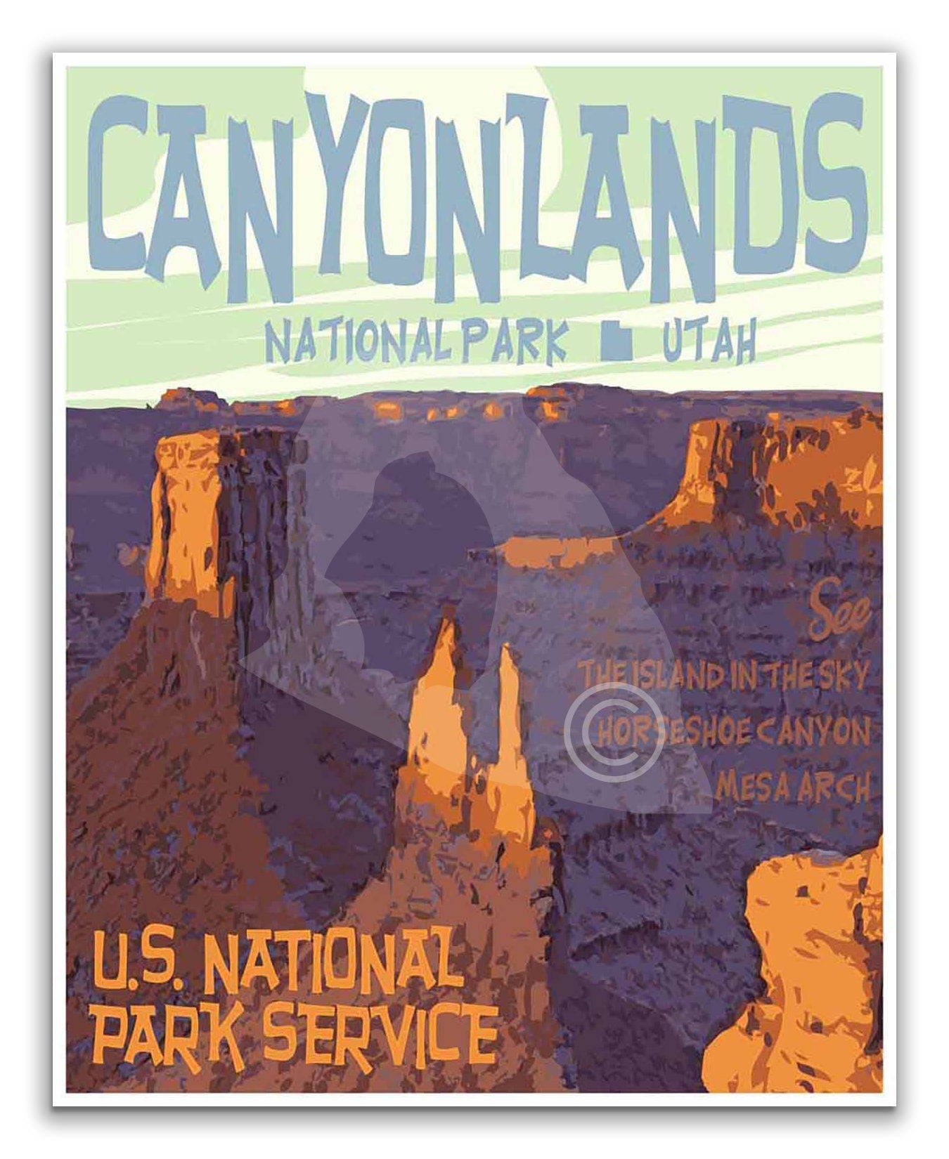 Canyonlands National Park Print, Canyonlands Poster, Utah Vintage Style Travel Art